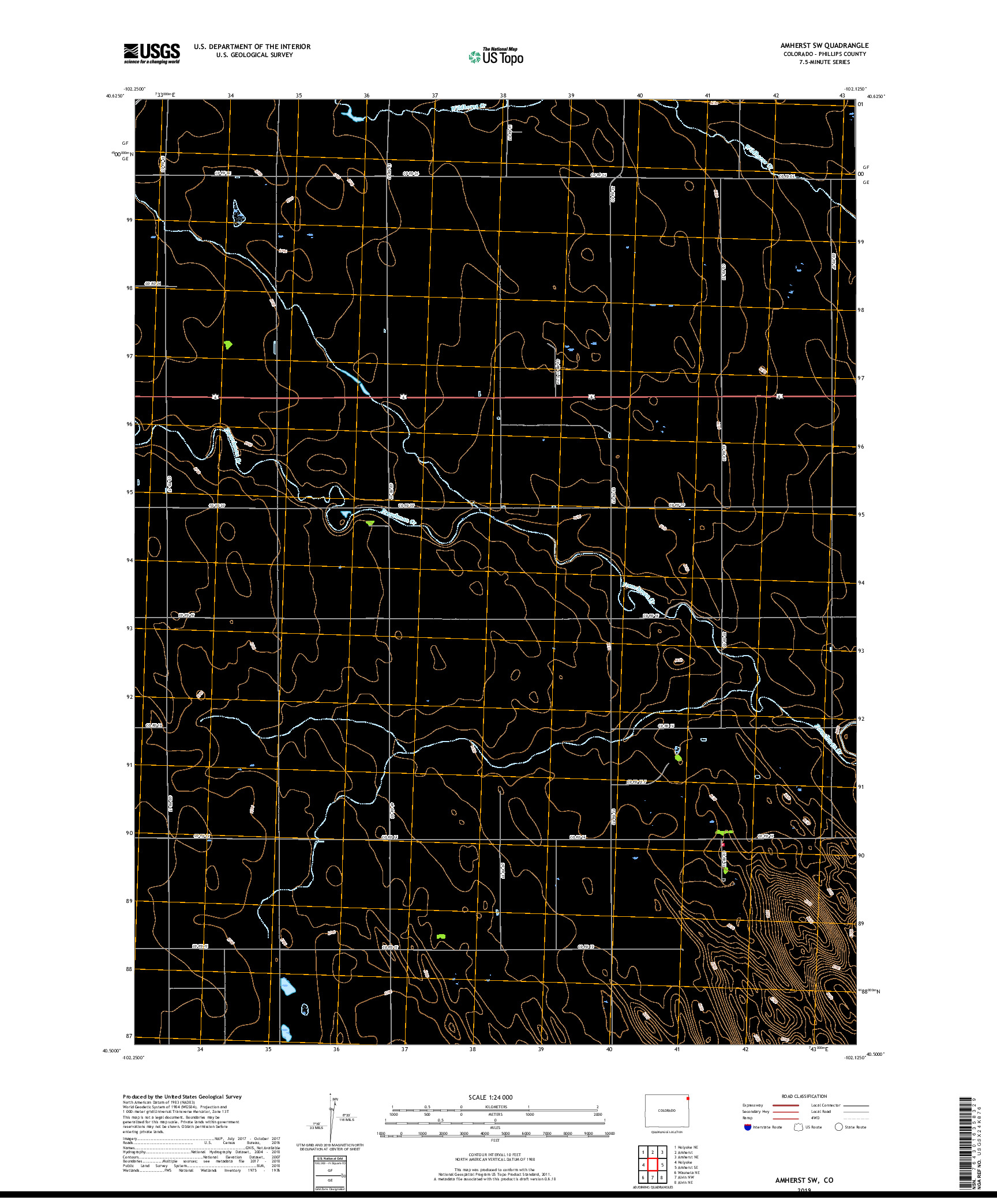 USGS US TOPO 7.5-MINUTE MAP FOR AMHERST SW, CO 2019