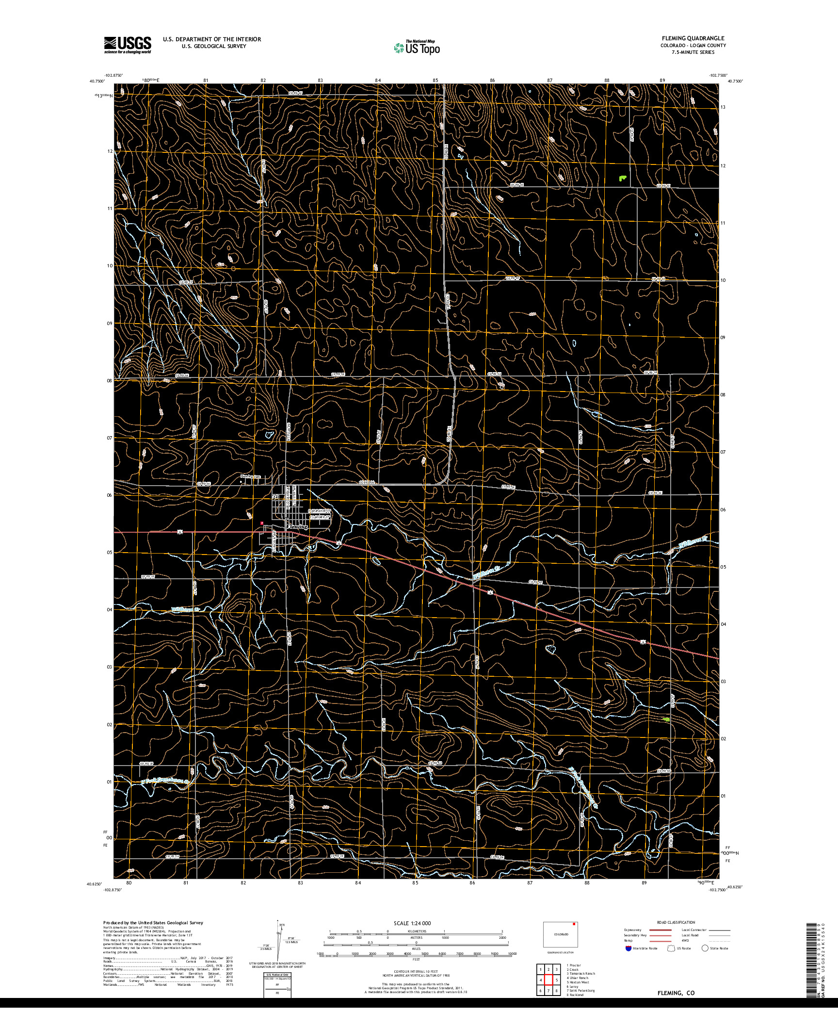 USGS US TOPO 7.5-MINUTE MAP FOR FLEMING, CO 2019