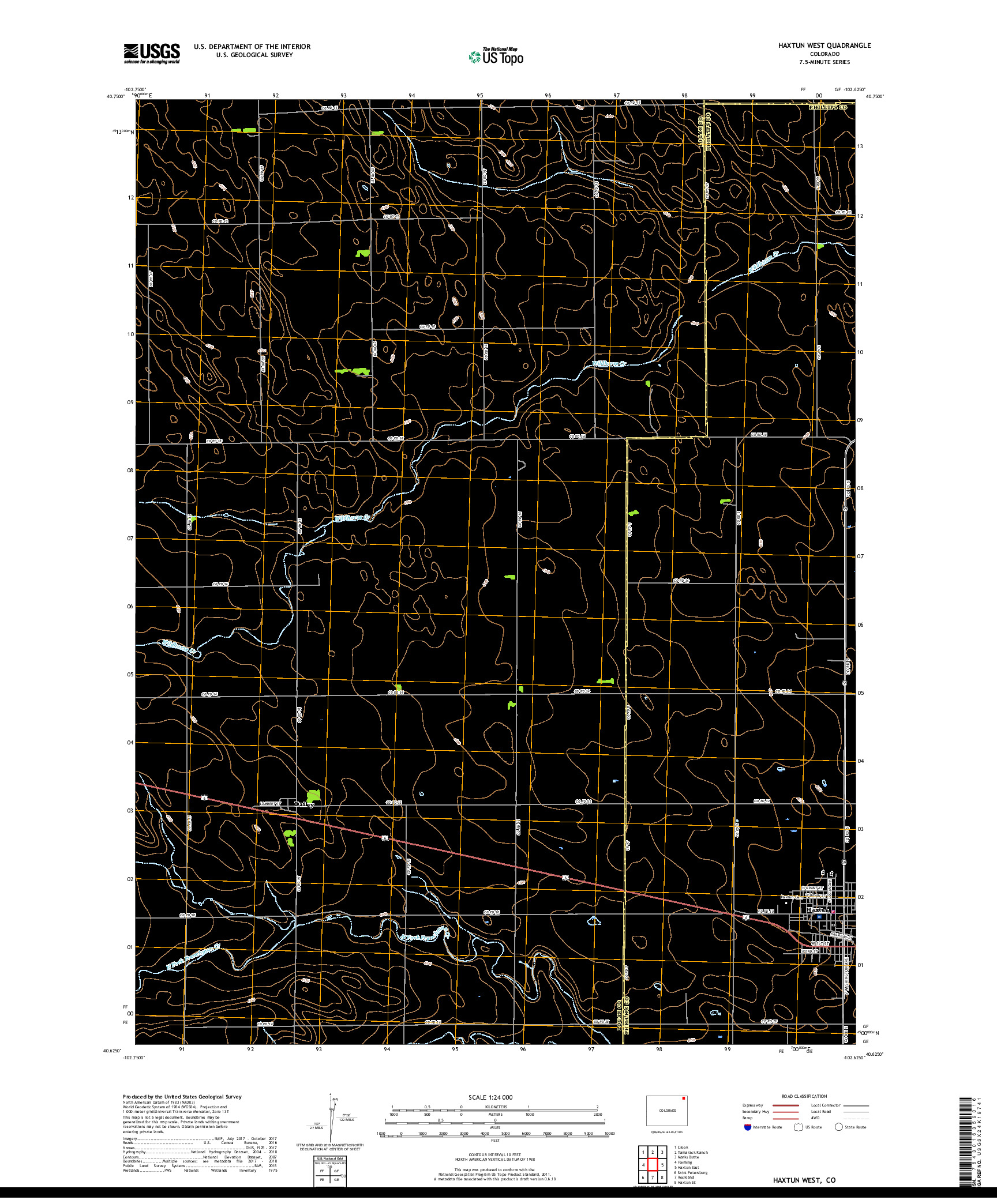 USGS US TOPO 7.5-MINUTE MAP FOR HAXTUN WEST, CO 2019