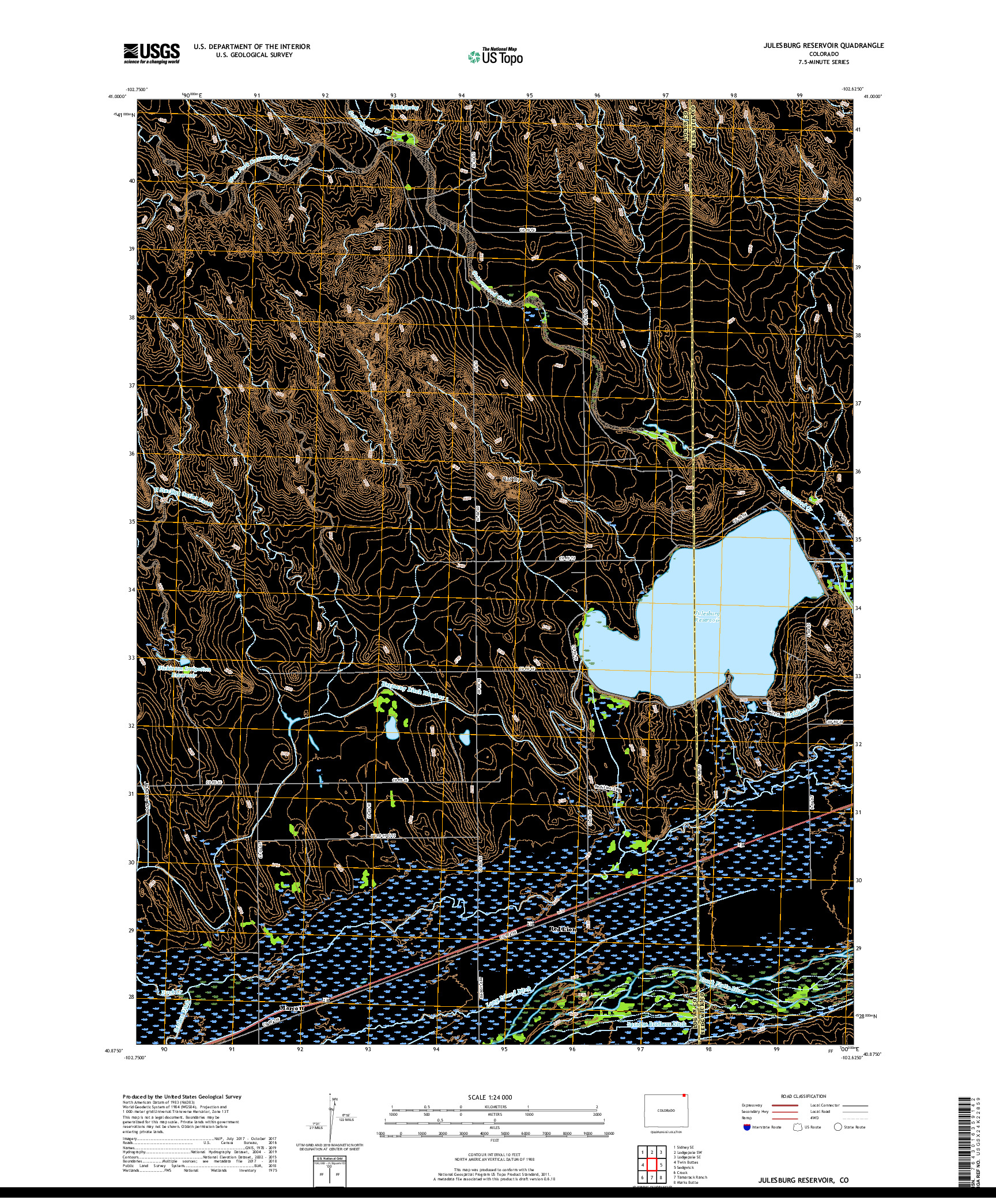 USGS US TOPO 7.5-MINUTE MAP FOR JULESBURG RESERVOIR, CO 2019