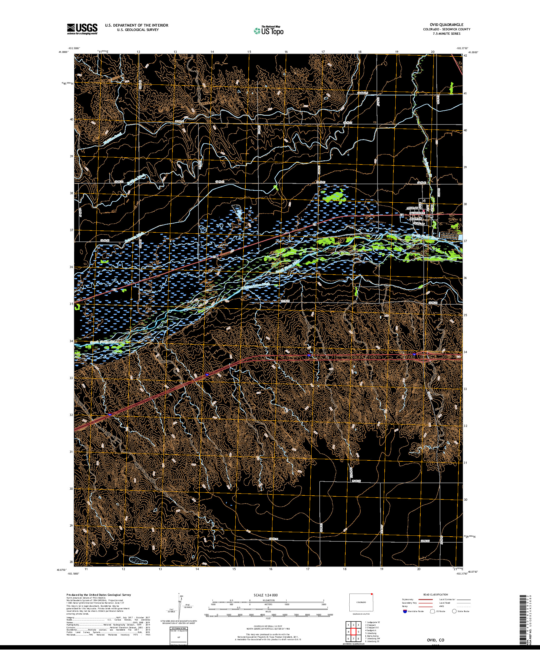 USGS US TOPO 7.5-MINUTE MAP FOR OVID, CO 2019