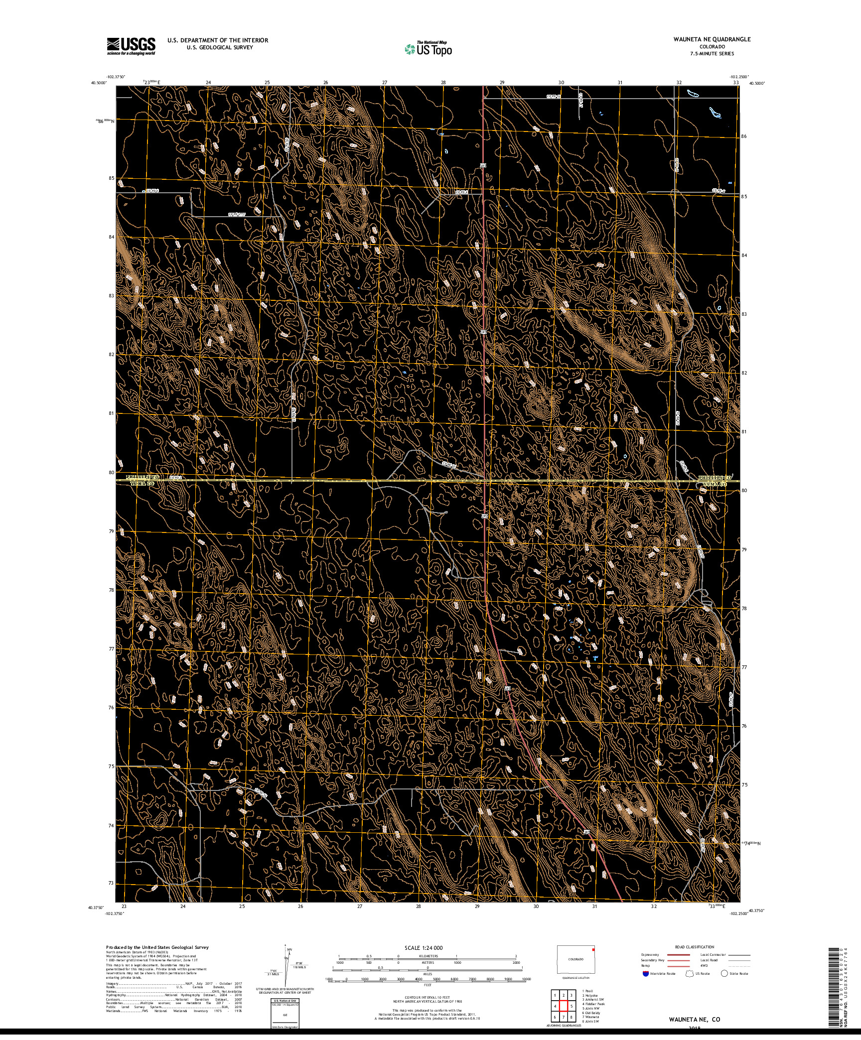 USGS US TOPO 7.5-MINUTE MAP FOR WAUNETA NE, CO 2019