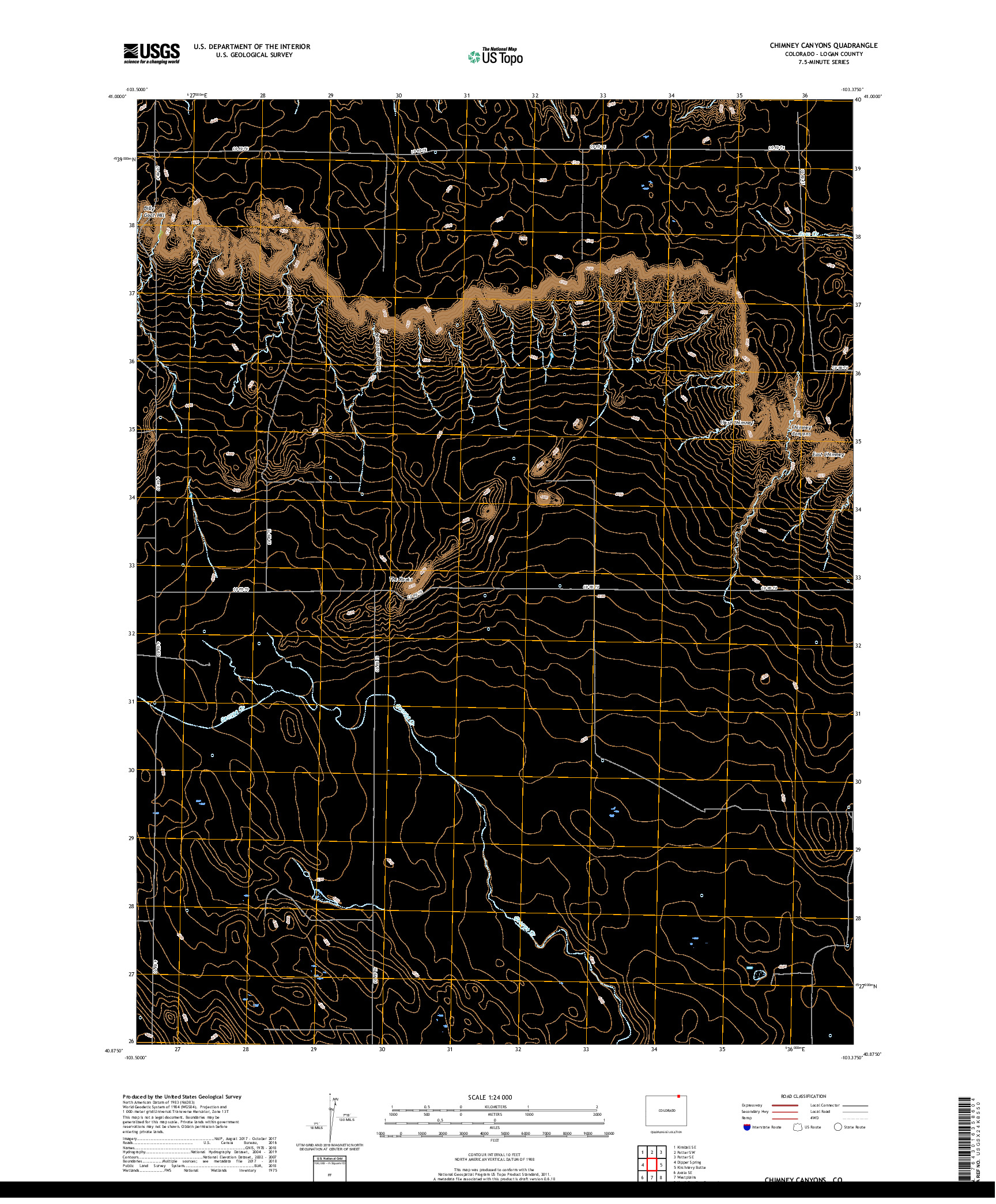 USGS US TOPO 7.5-MINUTE MAP FOR CHIMNEY CANYONS, CO 2019