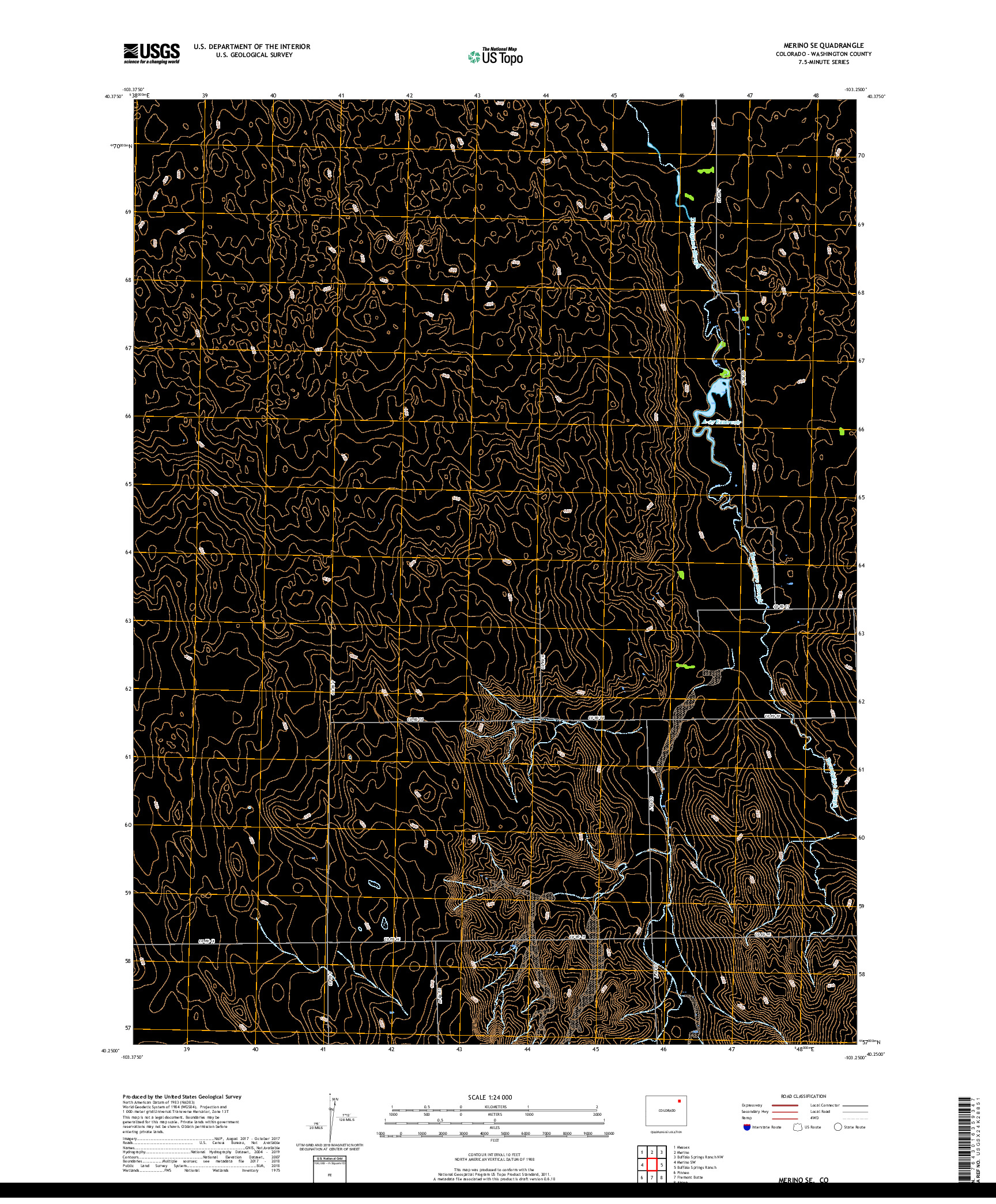 USGS US TOPO 7.5-MINUTE MAP FOR MERINO SE, CO 2019