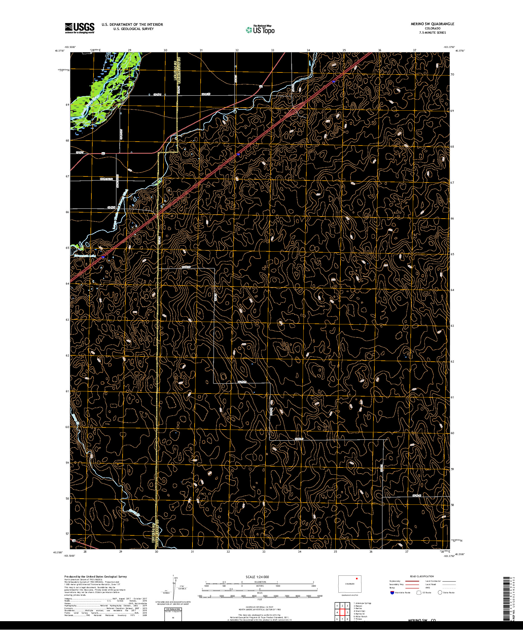 USGS US TOPO 7.5-MINUTE MAP FOR MERINO SW, CO 2019