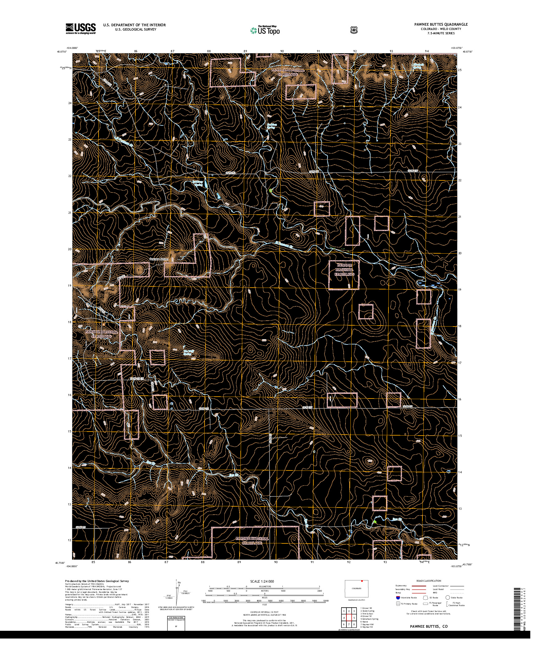 USGS US TOPO 7.5-MINUTE MAP FOR PAWNEE BUTTES, CO 2019