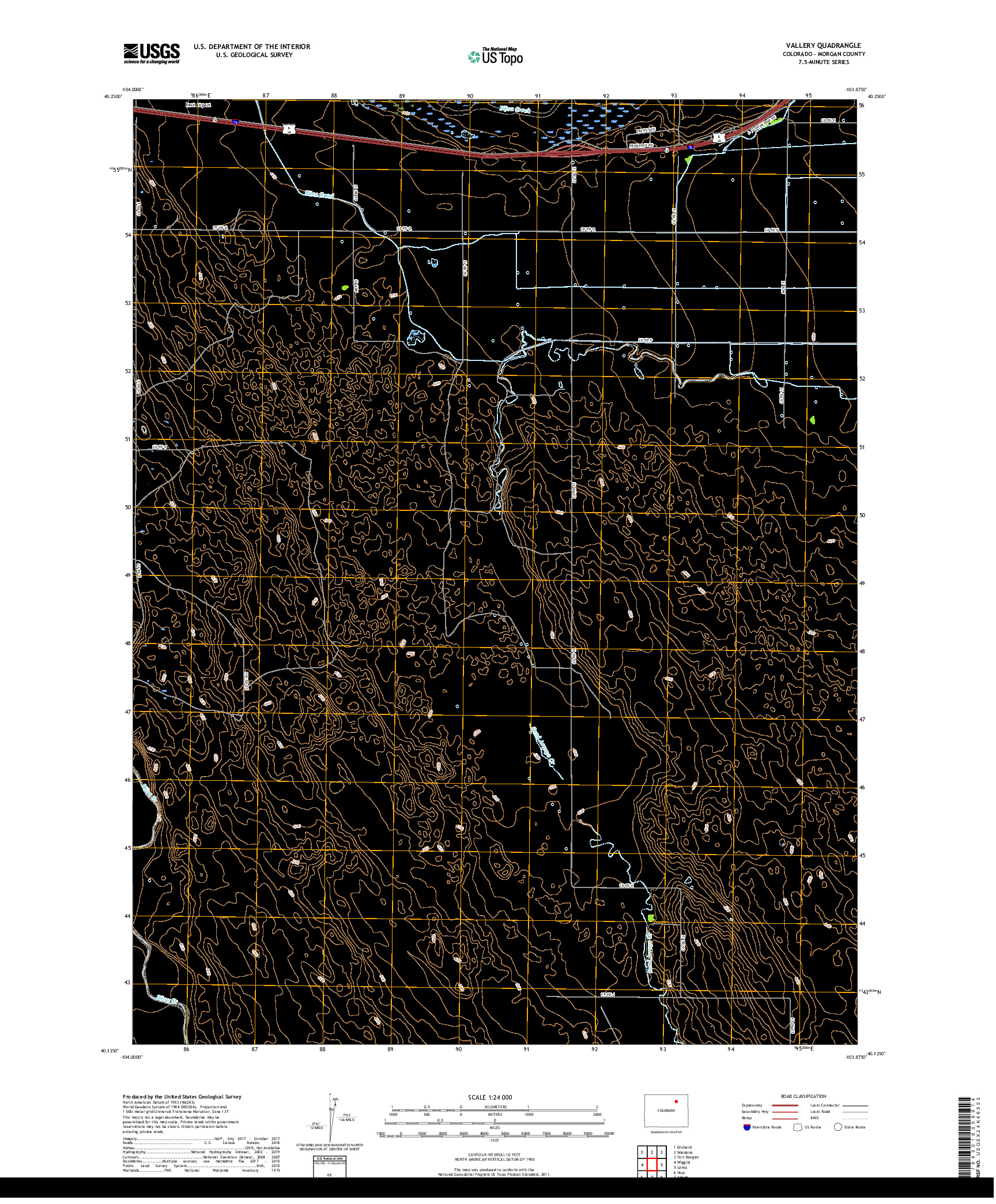 USGS US TOPO 7.5-MINUTE MAP FOR VALLERY, CO 2019