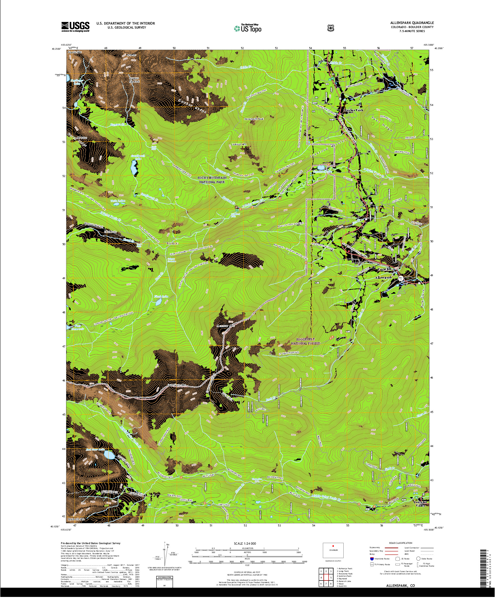 USGS US TOPO 7.5-MINUTE MAP FOR ALLENSPARK, CO 2019