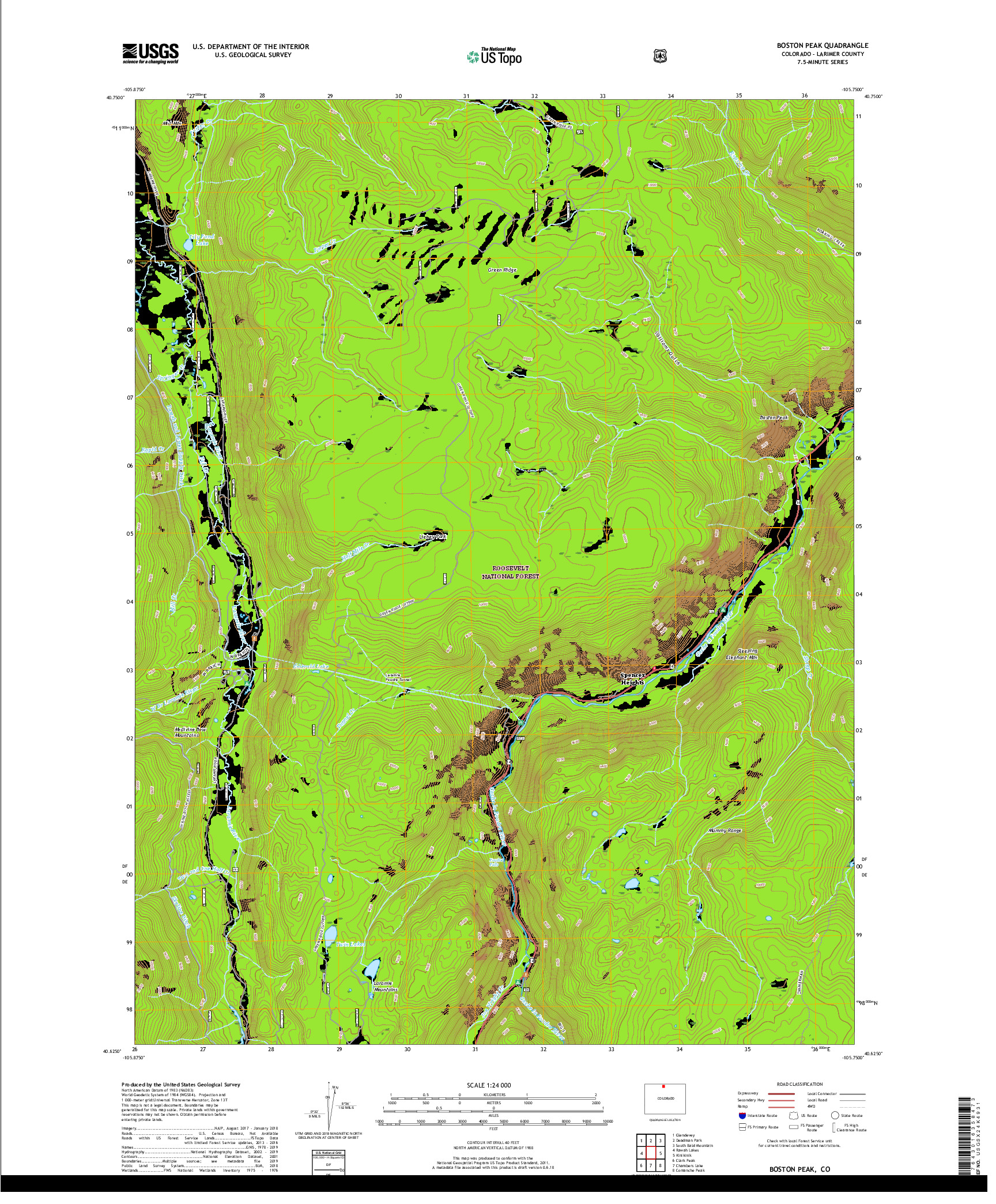 USGS US TOPO 7.5-MINUTE MAP FOR BOSTON PEAK, CO 2019