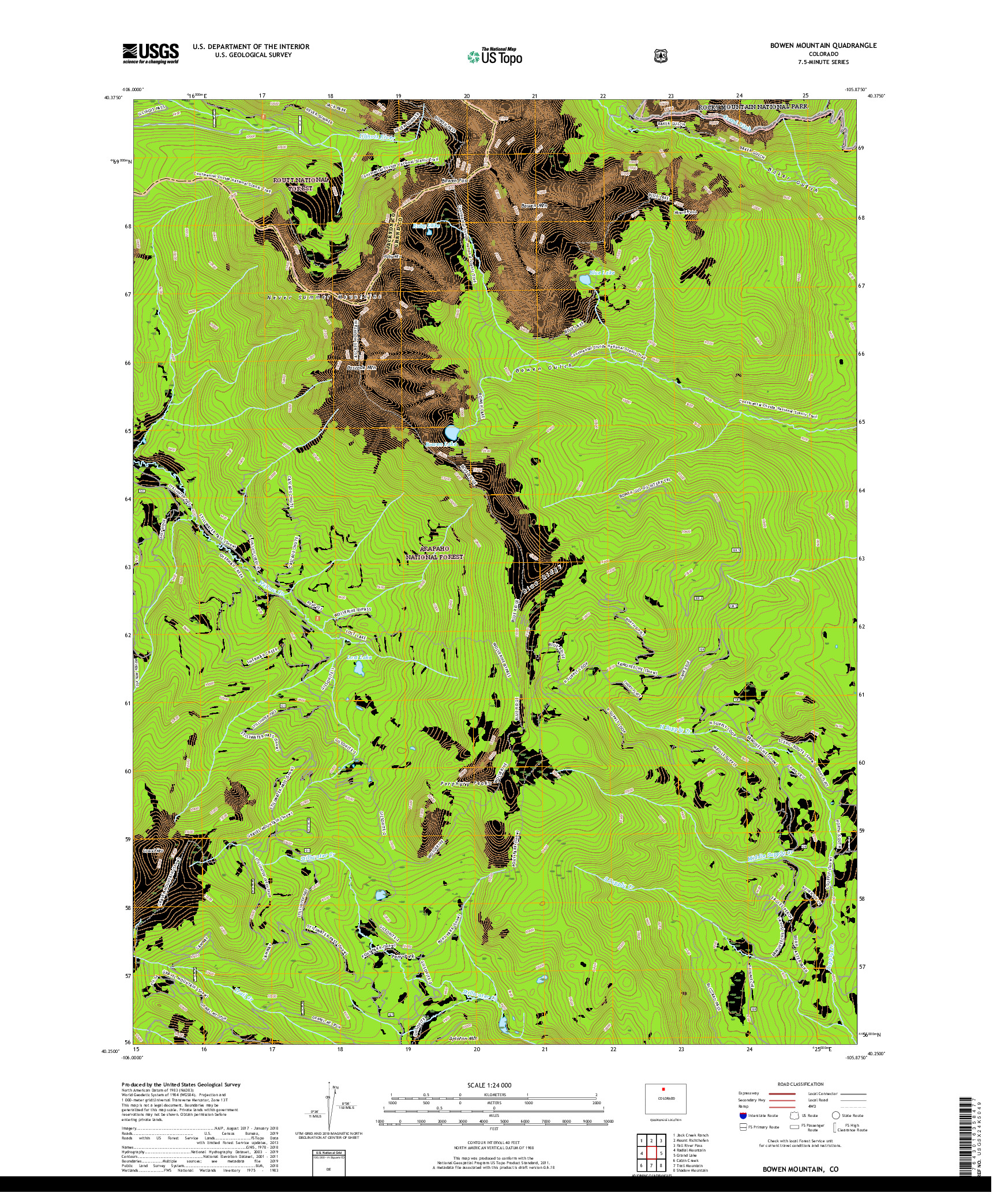 USGS US TOPO 7.5-MINUTE MAP FOR BOWEN MOUNTAIN, CO 2019