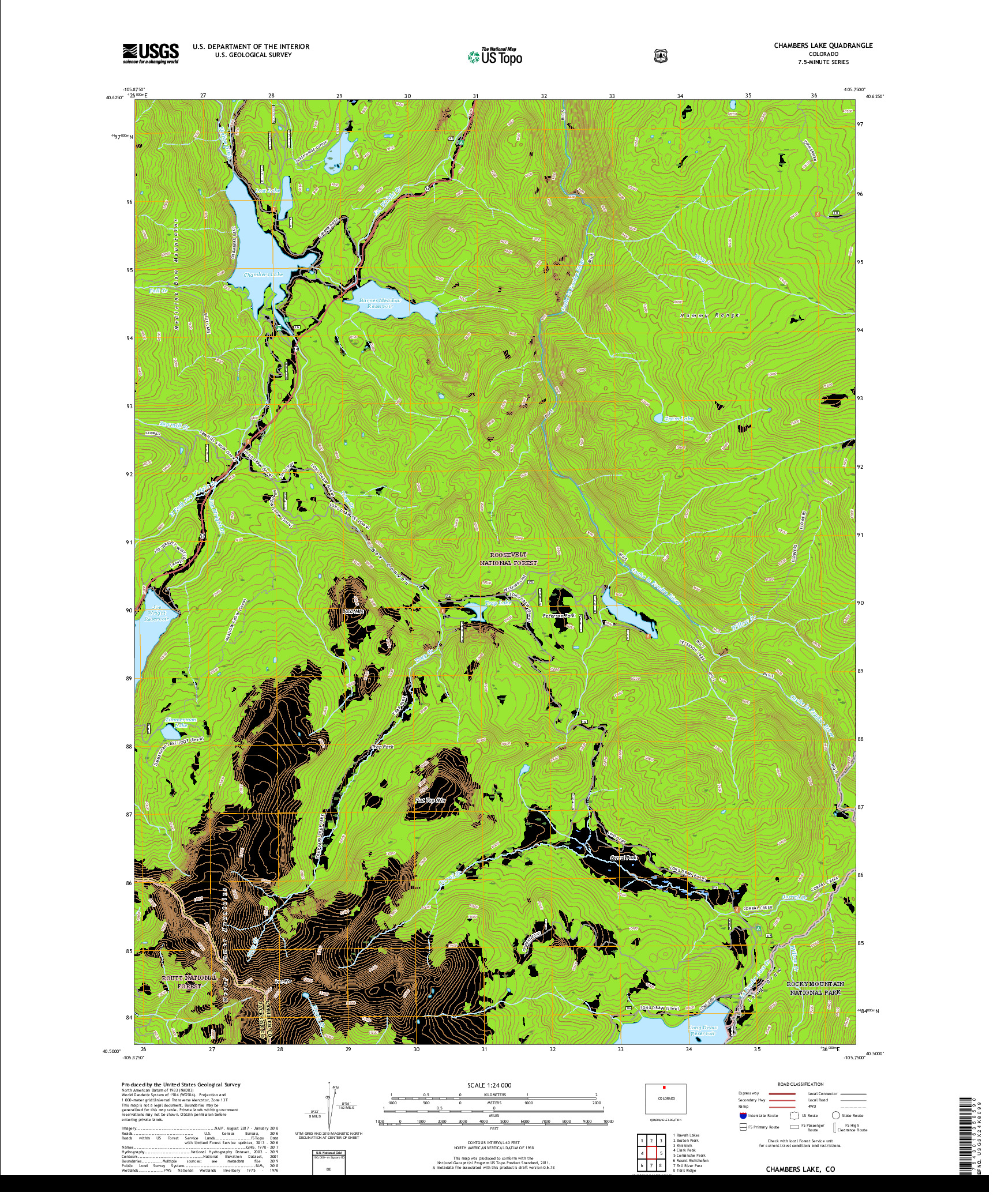 USGS US TOPO 7.5-MINUTE MAP FOR CHAMBERS LAKE, CO 2019