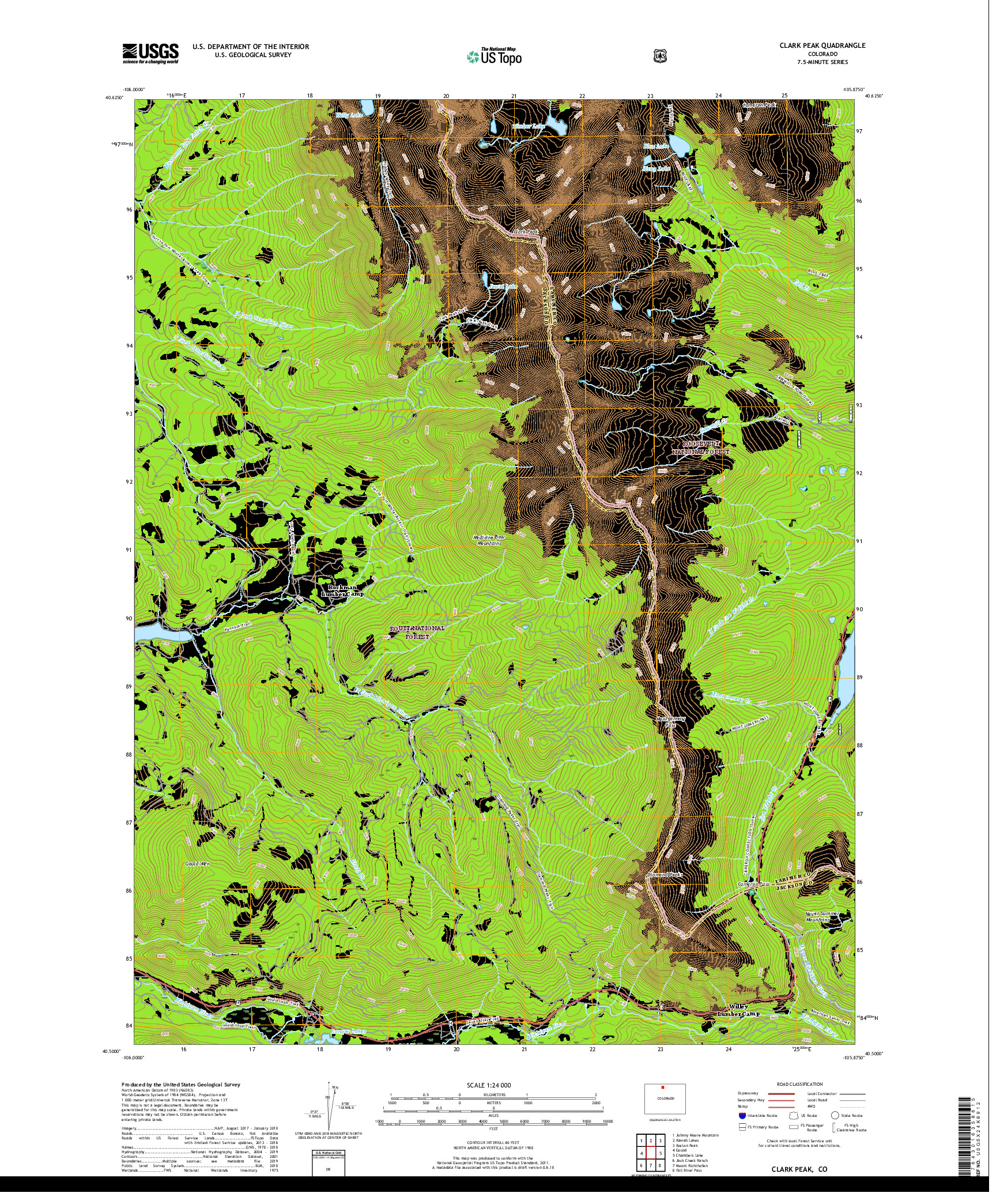 USGS US TOPO 7.5-MINUTE MAP FOR CLARK PEAK, CO 2019