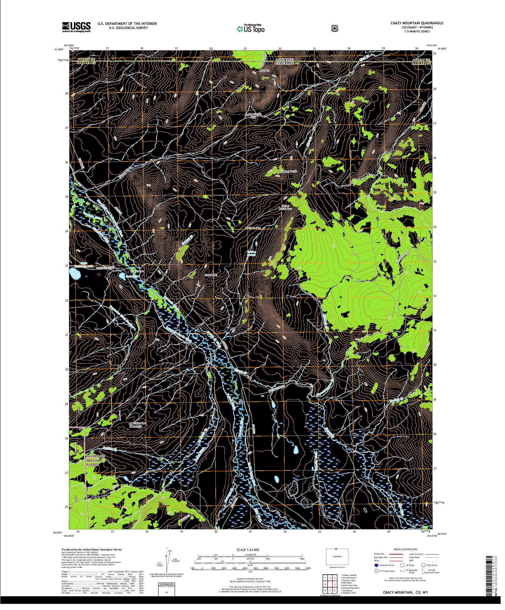 USGS US TOPO 7.5-MINUTE MAP FOR CRAZY MOUNTAIN, CO,WY 2019