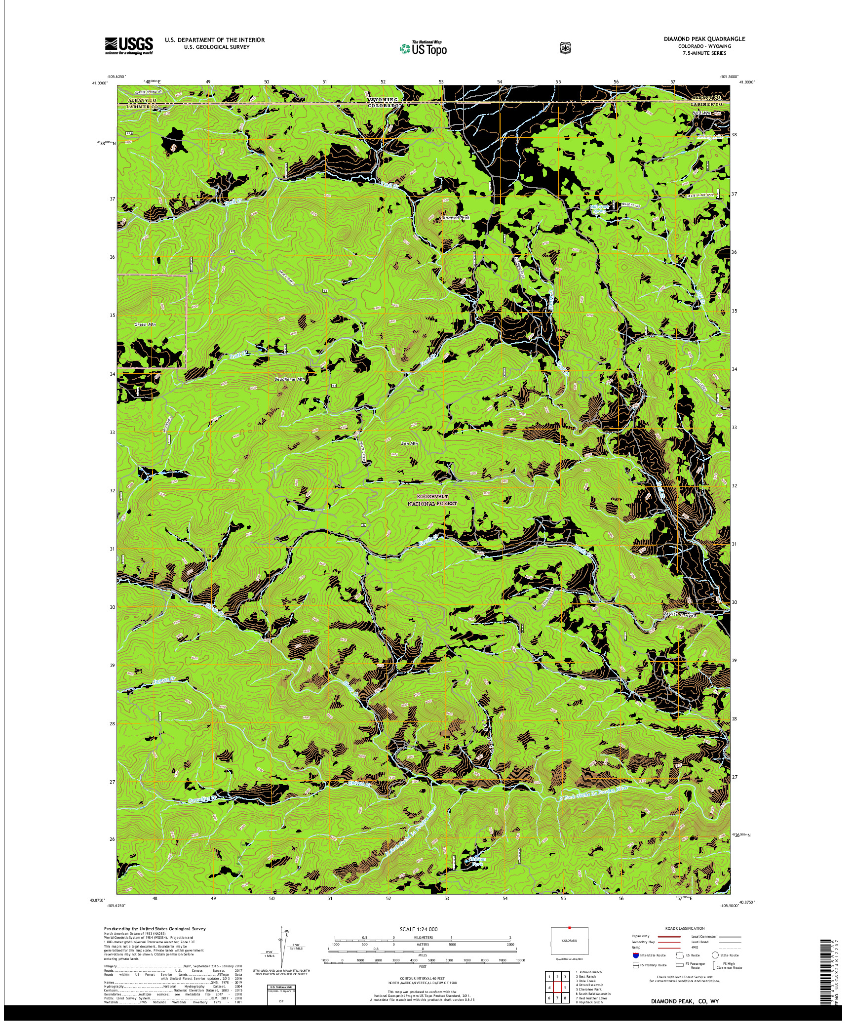 USGS US TOPO 7.5-MINUTE MAP FOR DIAMOND PEAK, CO,WY 2019
