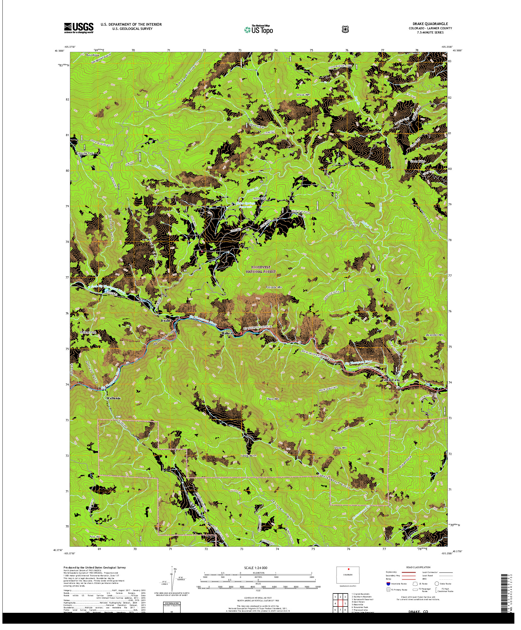 USGS US TOPO 7.5-MINUTE MAP FOR DRAKE, CO 2019