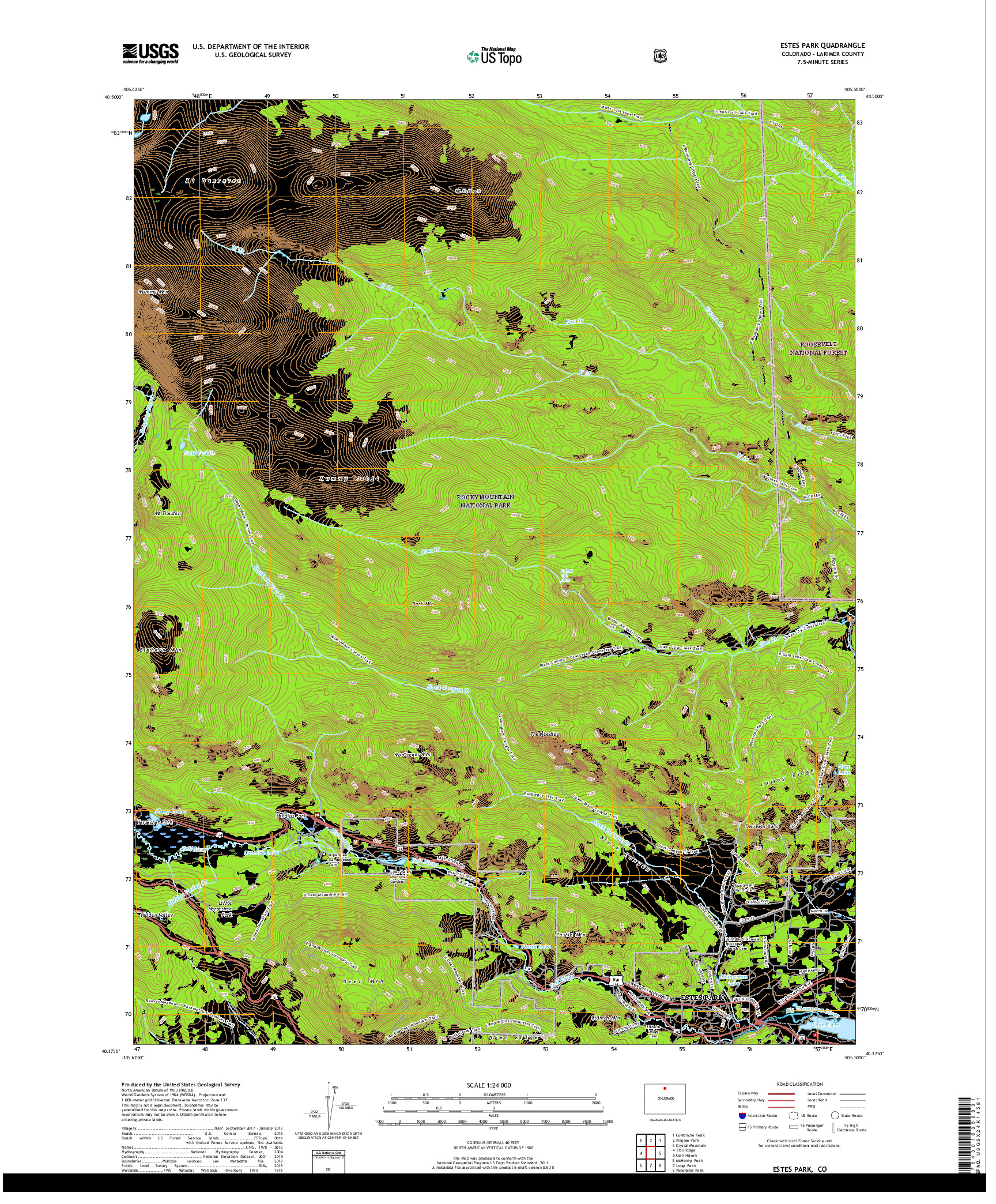 USGS US TOPO 7.5-MINUTE MAP FOR ESTES PARK, CO 2019