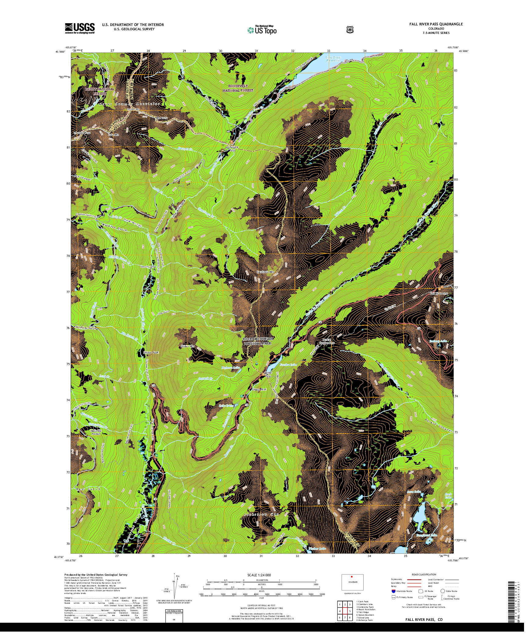 USGS US TOPO 7.5-MINUTE MAP FOR FALL RIVER PASS, CO 2019