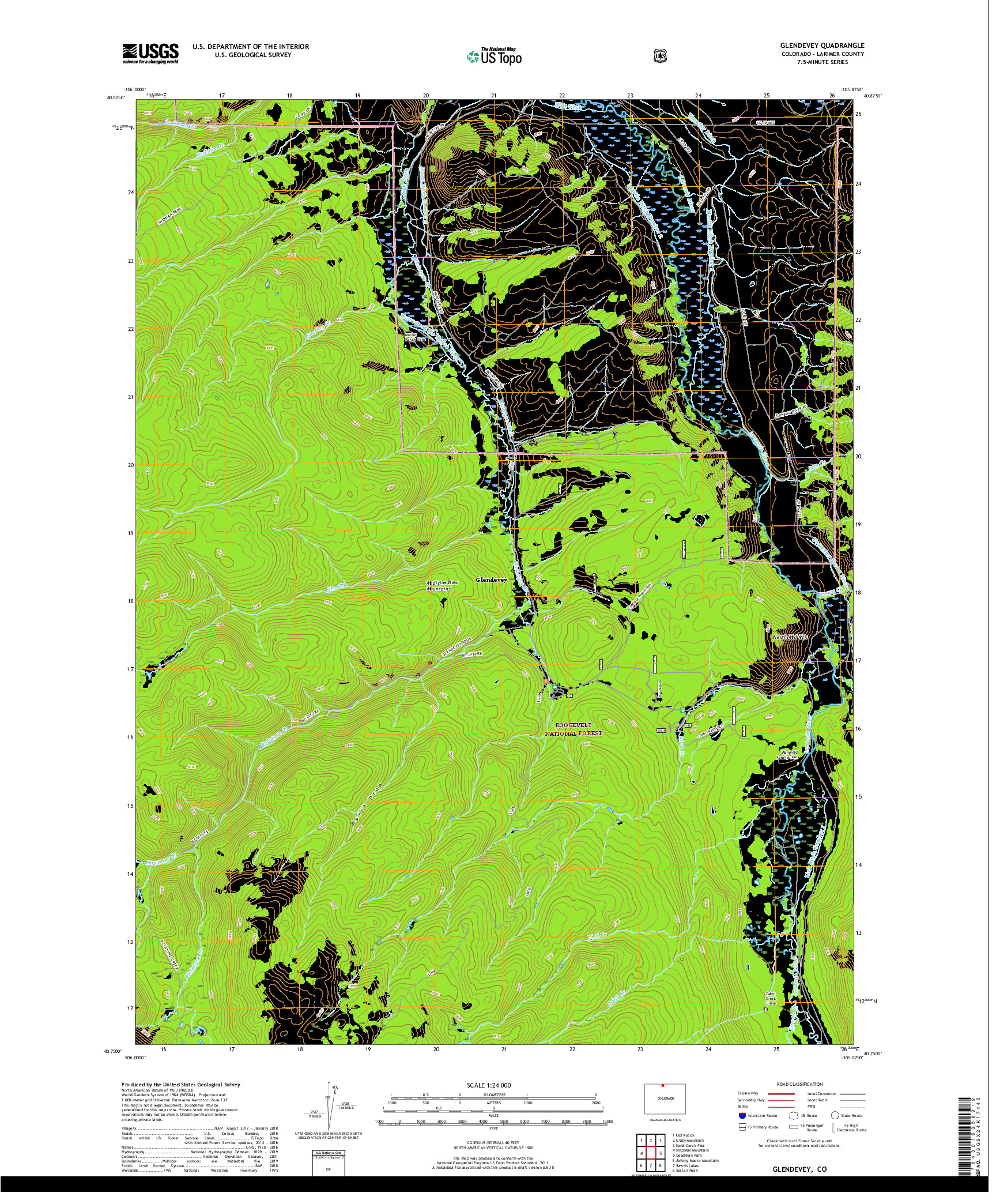 USGS US TOPO 7.5-MINUTE MAP FOR GLENDEVEY, CO 2019