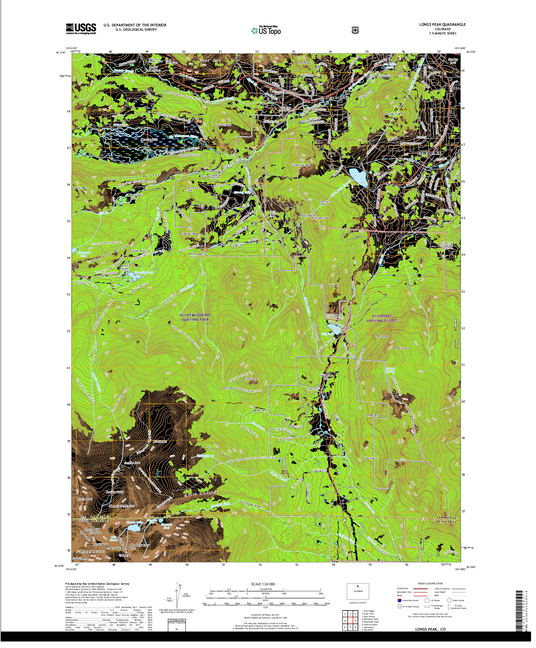 USGS US TOPO 7.5-MINUTE MAP FOR LONGS PEAK, CO 2019