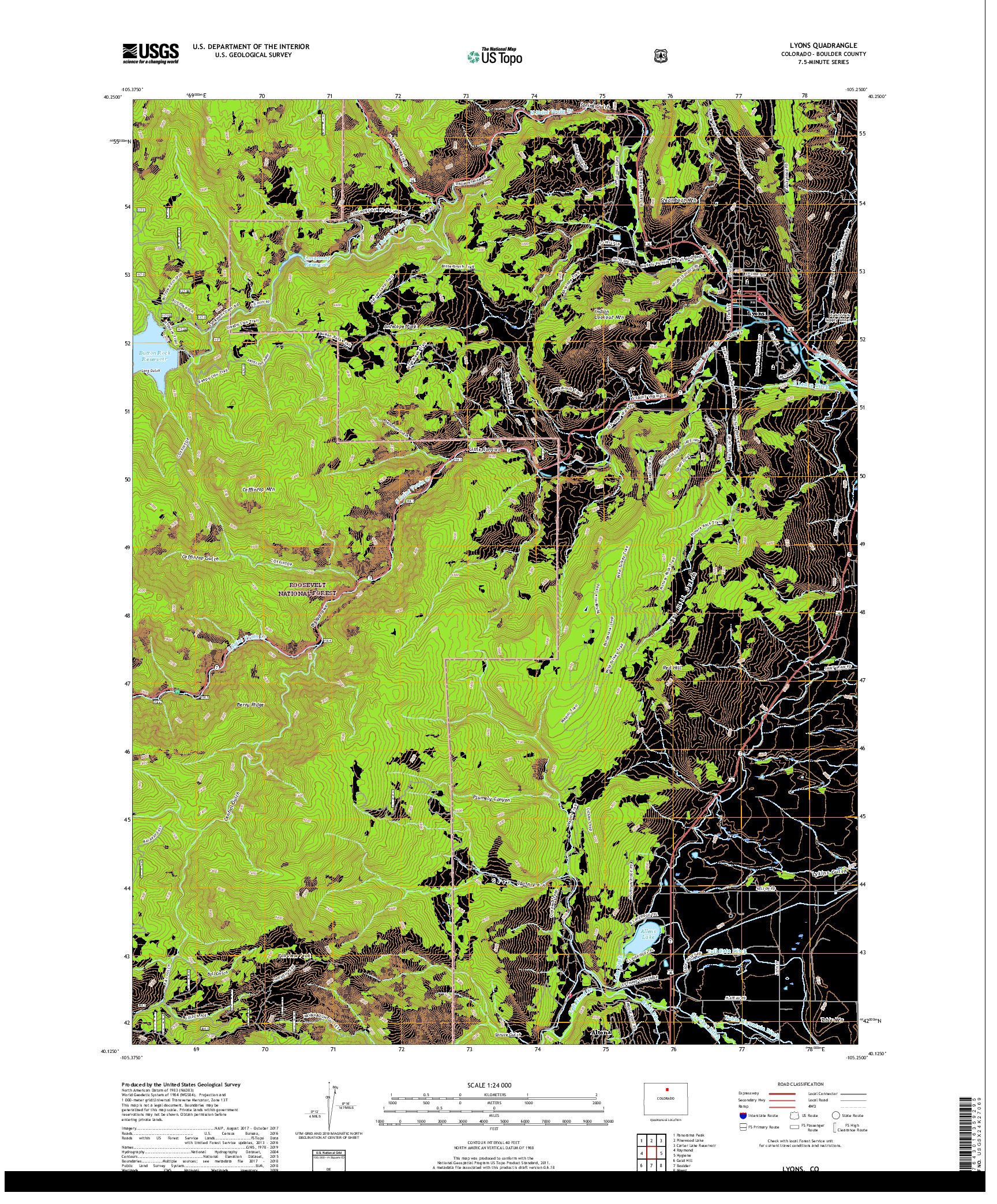 USGS US TOPO 7.5-MINUTE MAP FOR LYONS, CO 2019