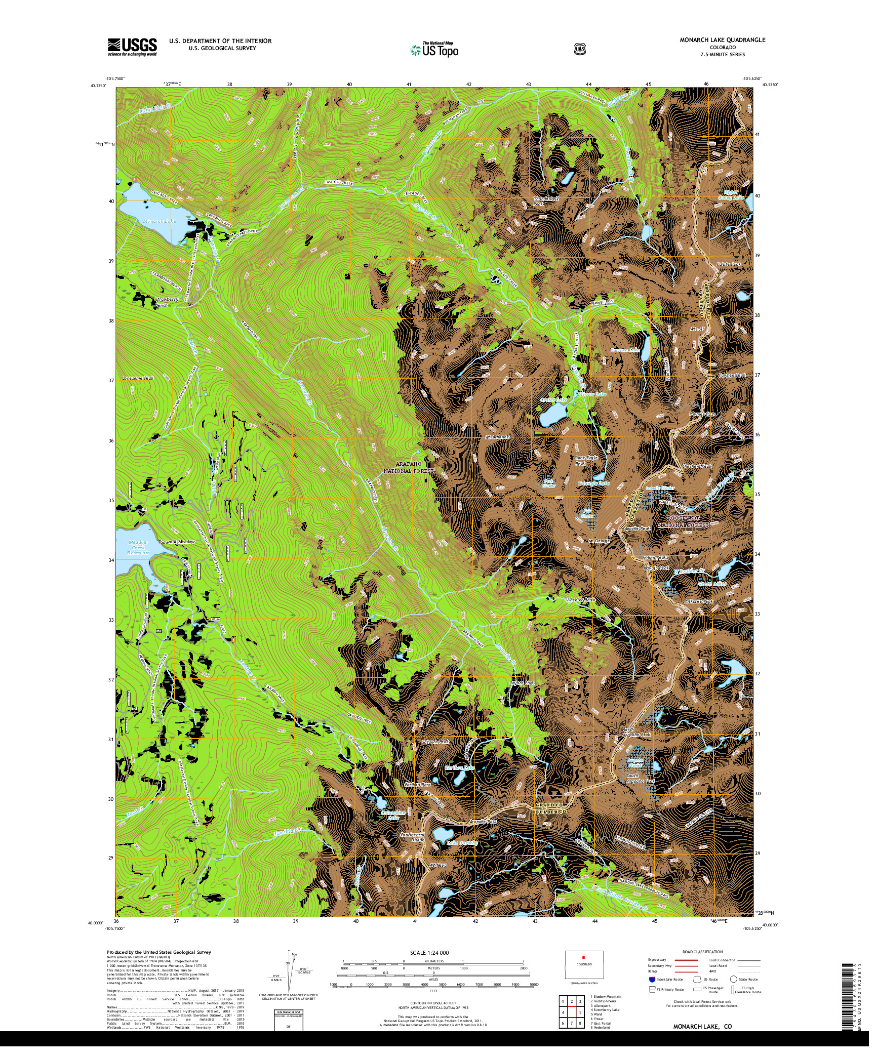 USGS US TOPO 7.5-MINUTE MAP FOR MONARCH LAKE, CO 2019