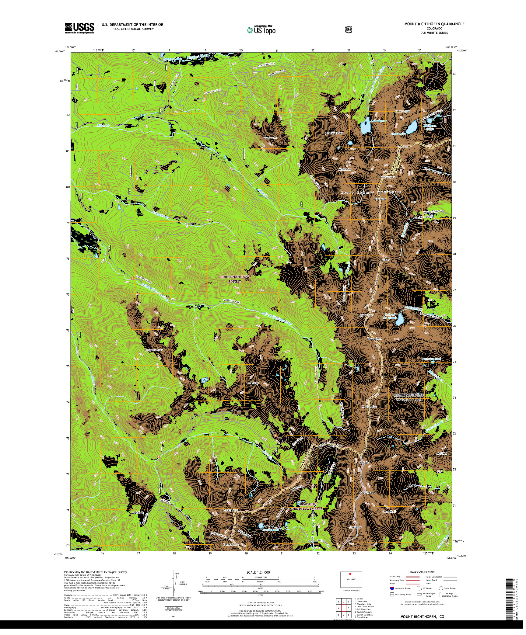 USGS US TOPO 7.5-MINUTE MAP FOR MOUNT RICHTHOFEN, CO 2019