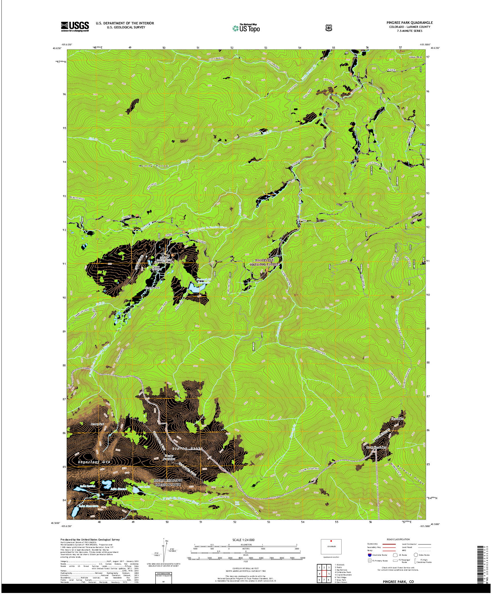 USGS US TOPO 7.5-MINUTE MAP FOR PINGREE PARK, CO 2019