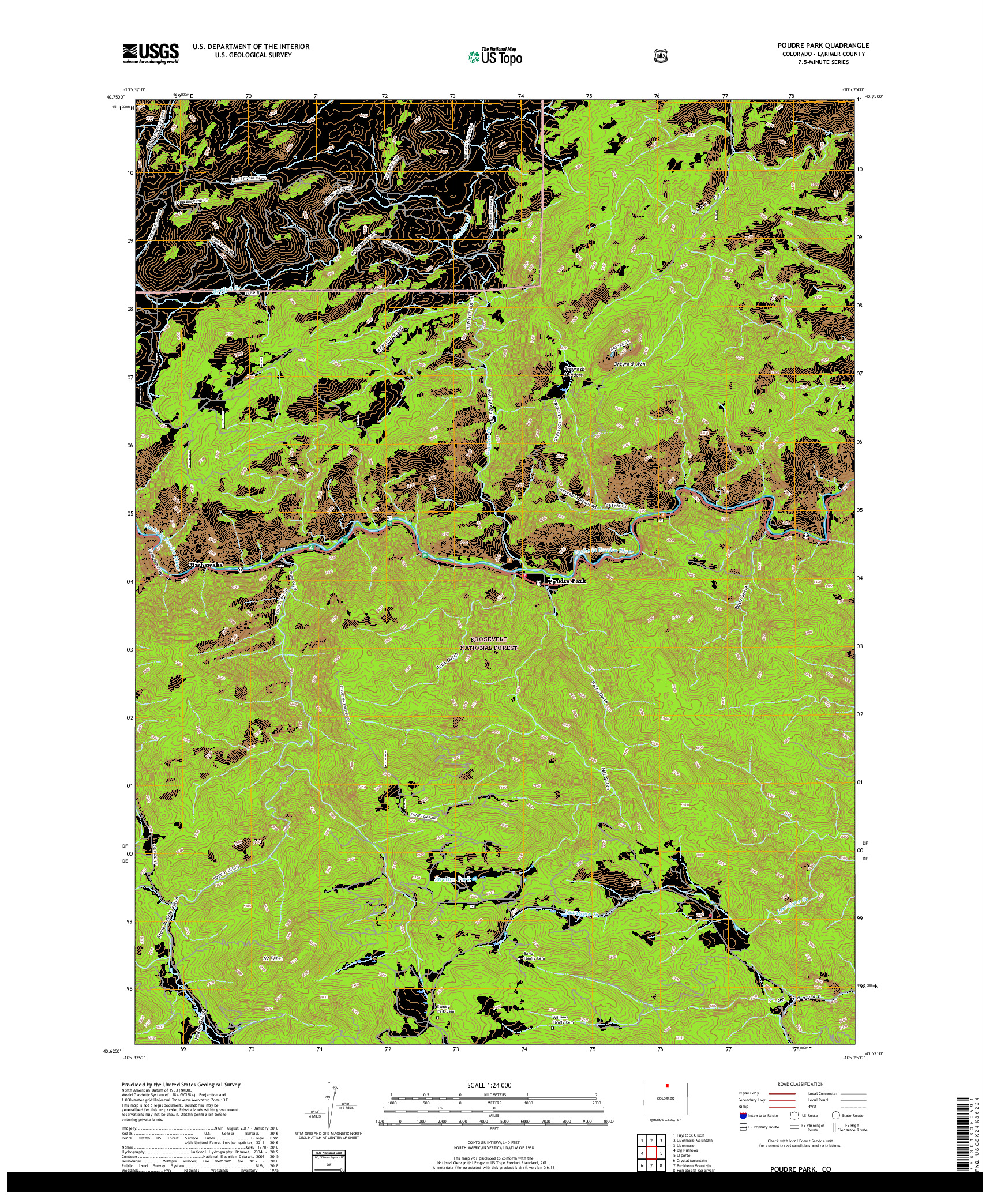 USGS US TOPO 7.5-MINUTE MAP FOR POUDRE PARK, CO 2019