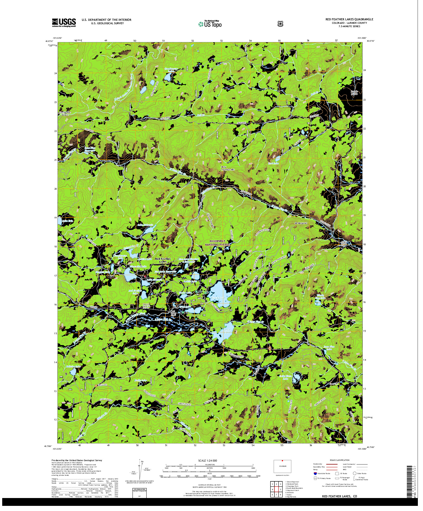 USGS US TOPO 7.5-MINUTE MAP FOR RED FEATHER LAKES, CO 2019