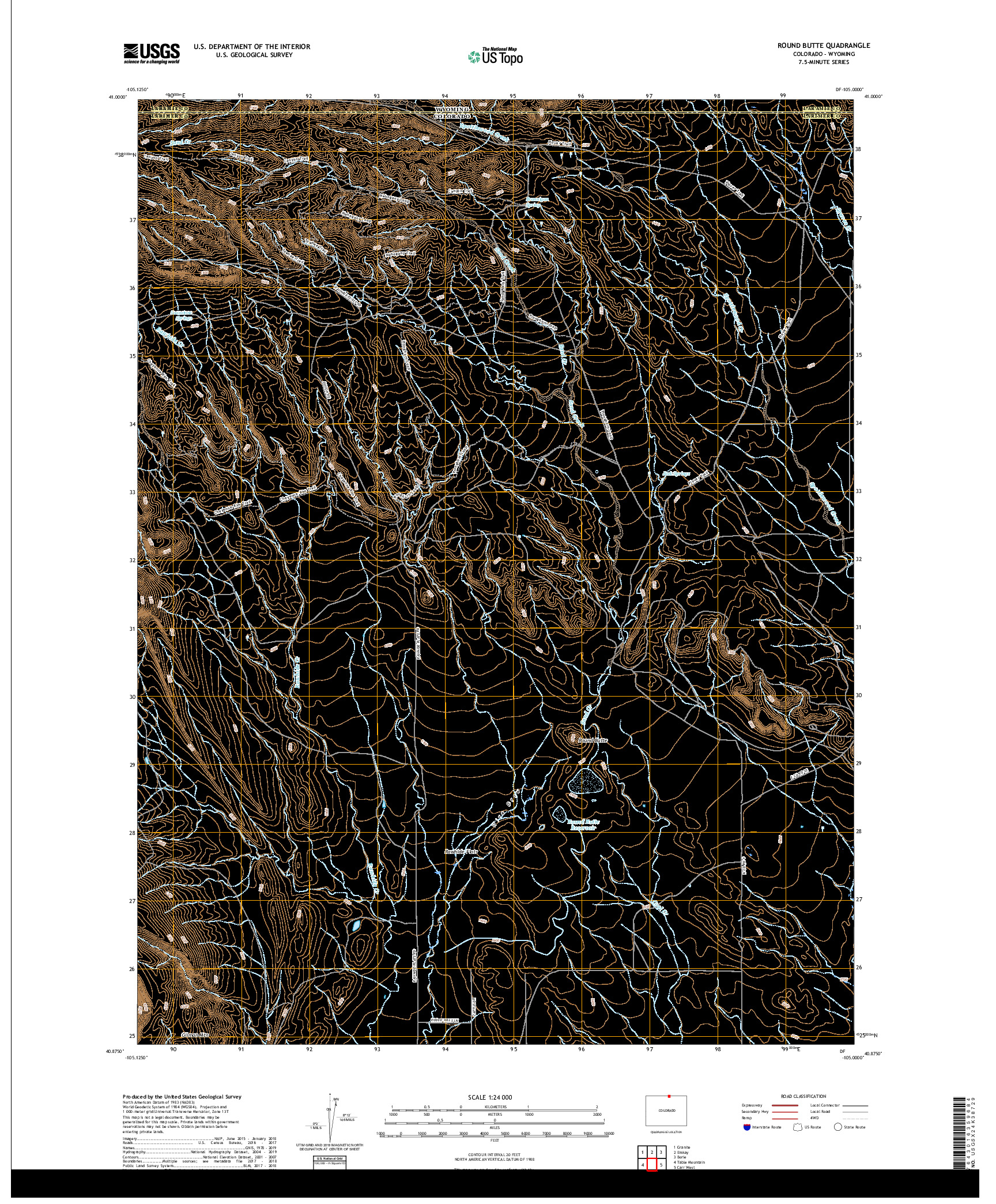 USGS US TOPO 7.5-MINUTE MAP FOR ROUND BUTTE, CO,WY 2019