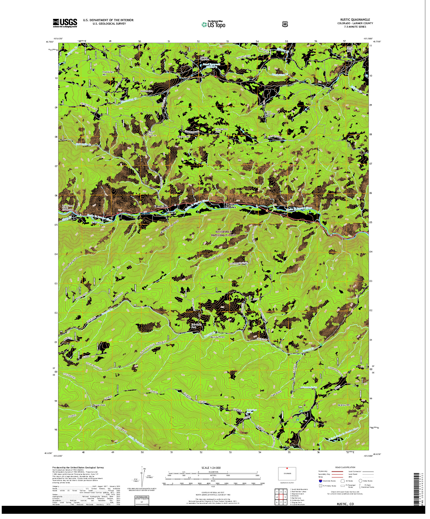 USGS US TOPO 7.5-MINUTE MAP FOR RUSTIC, CO 2019