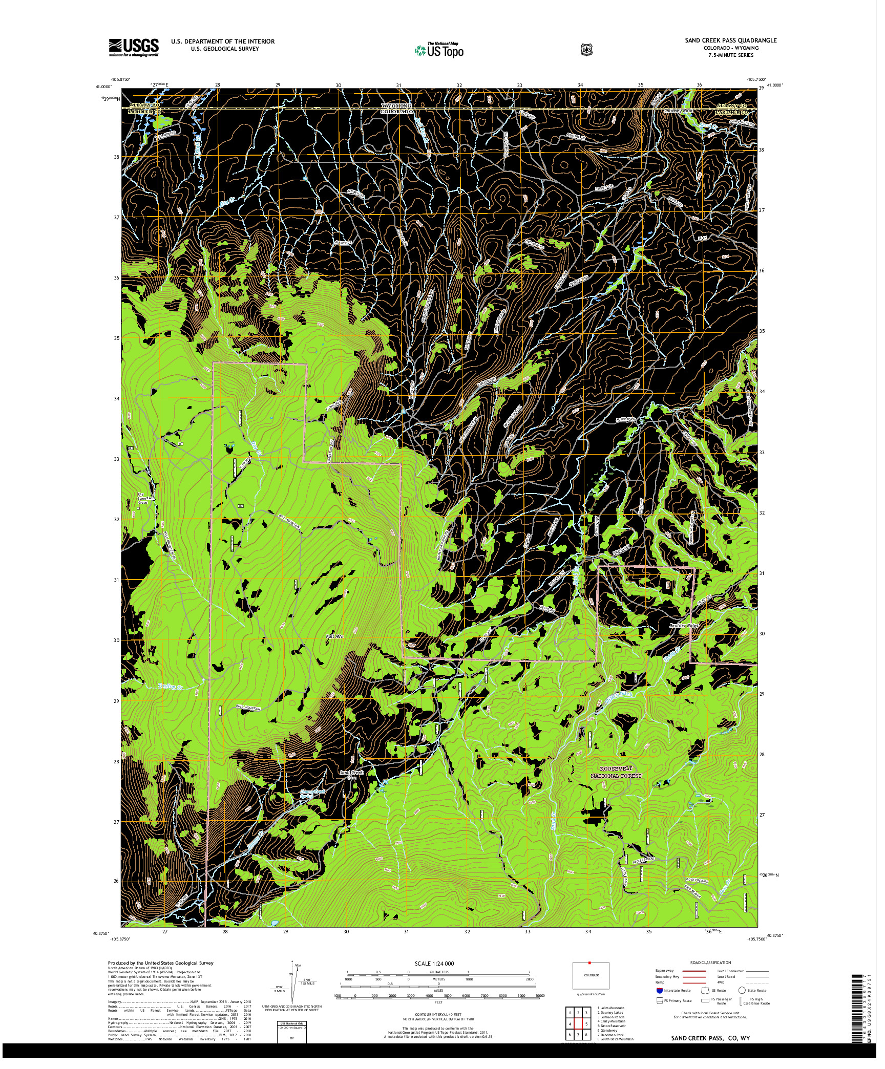 USGS US TOPO 7.5-MINUTE MAP FOR SAND CREEK PASS, CO,WY 2019