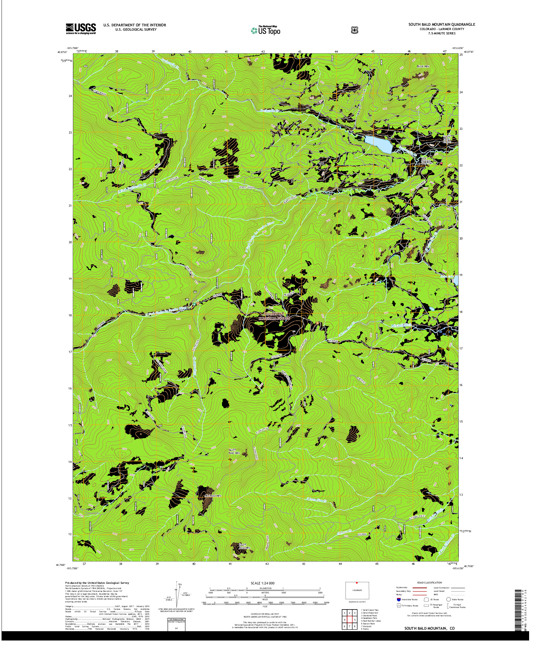 USGS US TOPO 7.5-MINUTE MAP FOR SOUTH BALD MOUNTAIN, CO 2019