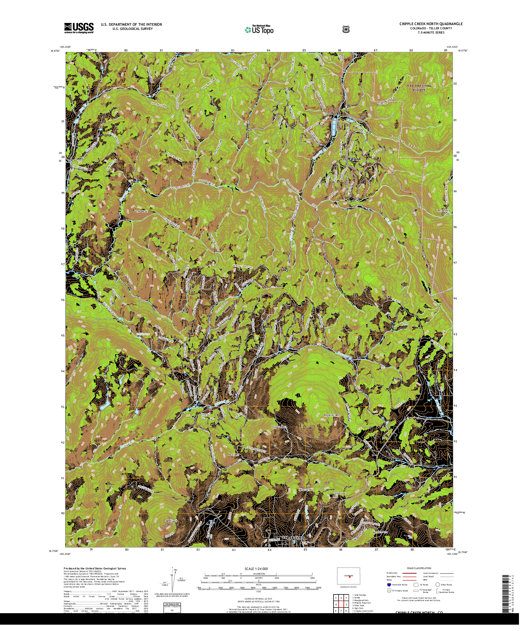 USGS US TOPO 7.5-MINUTE MAP FOR CRIPPLE CREEK NORTH, CO 2019