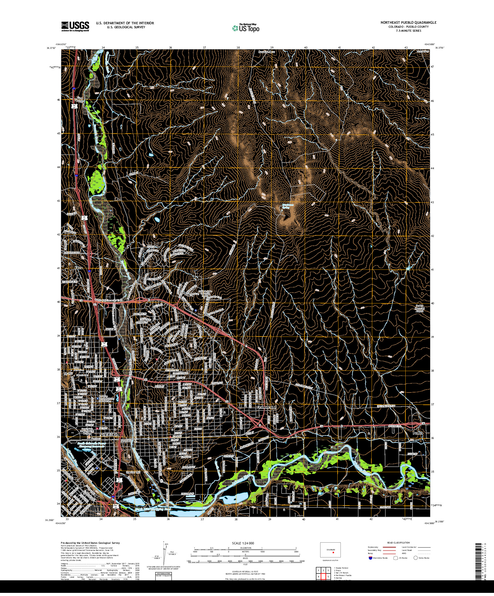 USGS US TOPO 7.5-MINUTE MAP FOR NORTHEAST PUEBLO, CO 2019