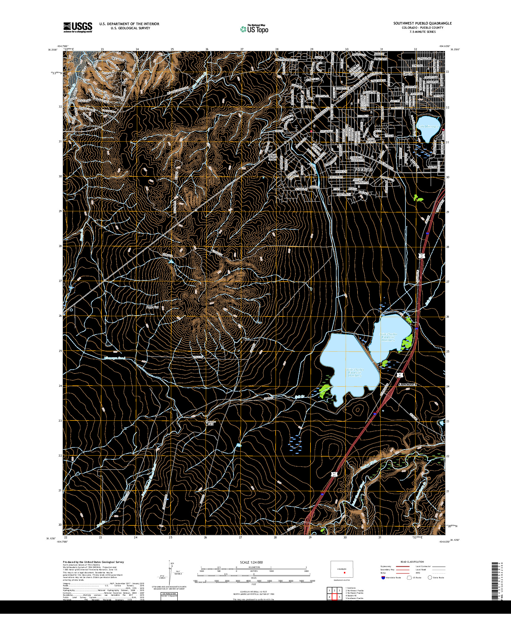 USGS US TOPO 7.5-MINUTE MAP FOR SOUTHWEST PUEBLO, CO 2019