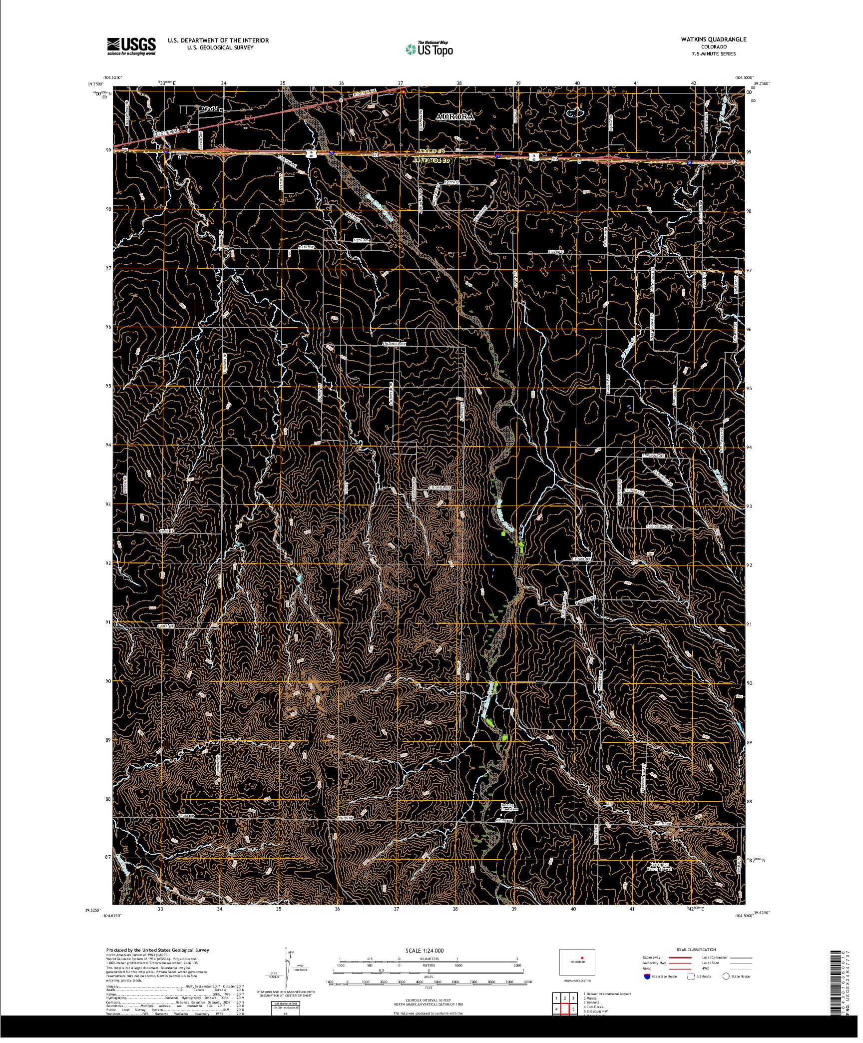 USGS US TOPO 7.5-MINUTE MAP FOR WATKINS, CO 2019