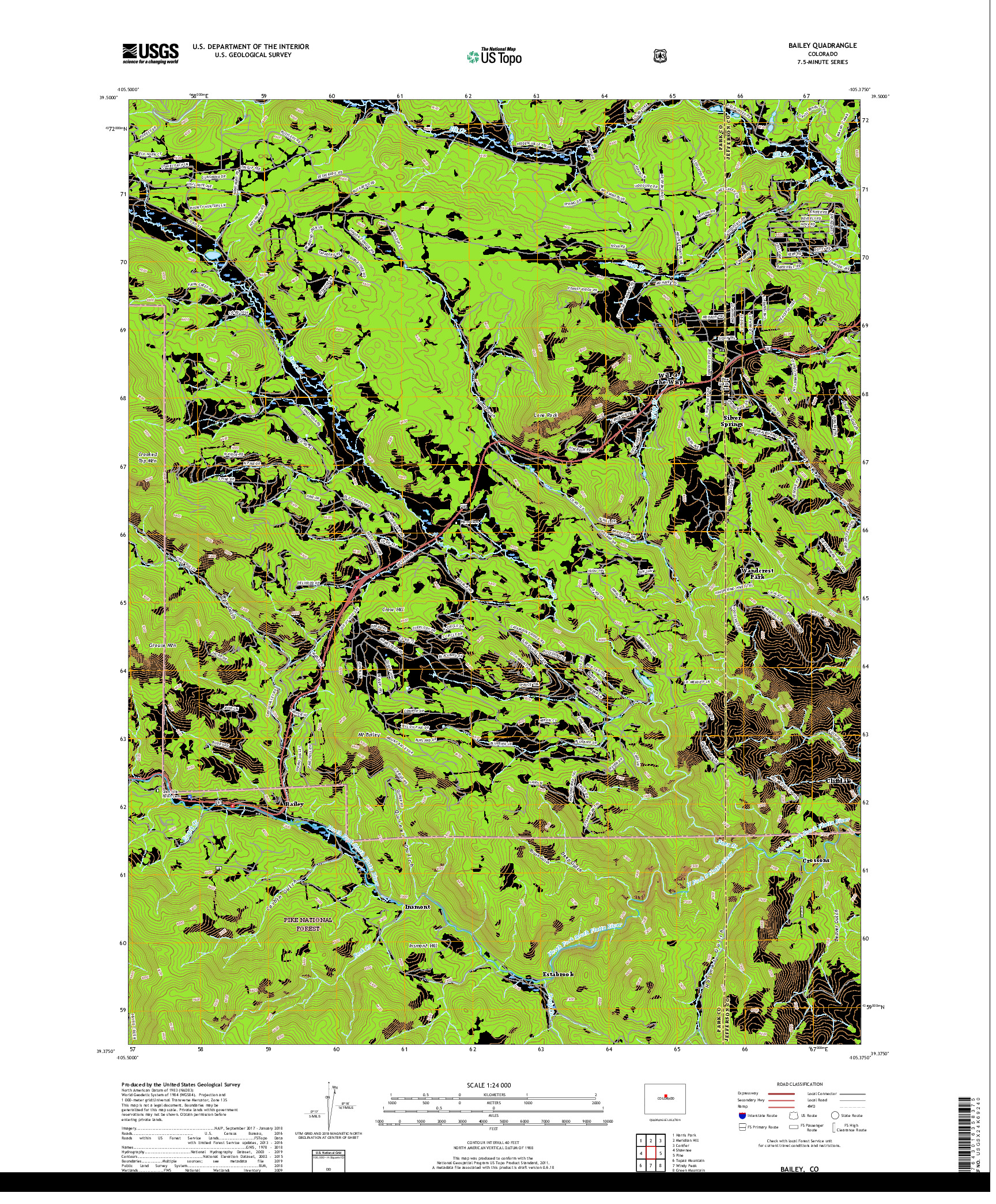 USGS US TOPO 7.5-MINUTE MAP FOR BAILEY, CO 2019
