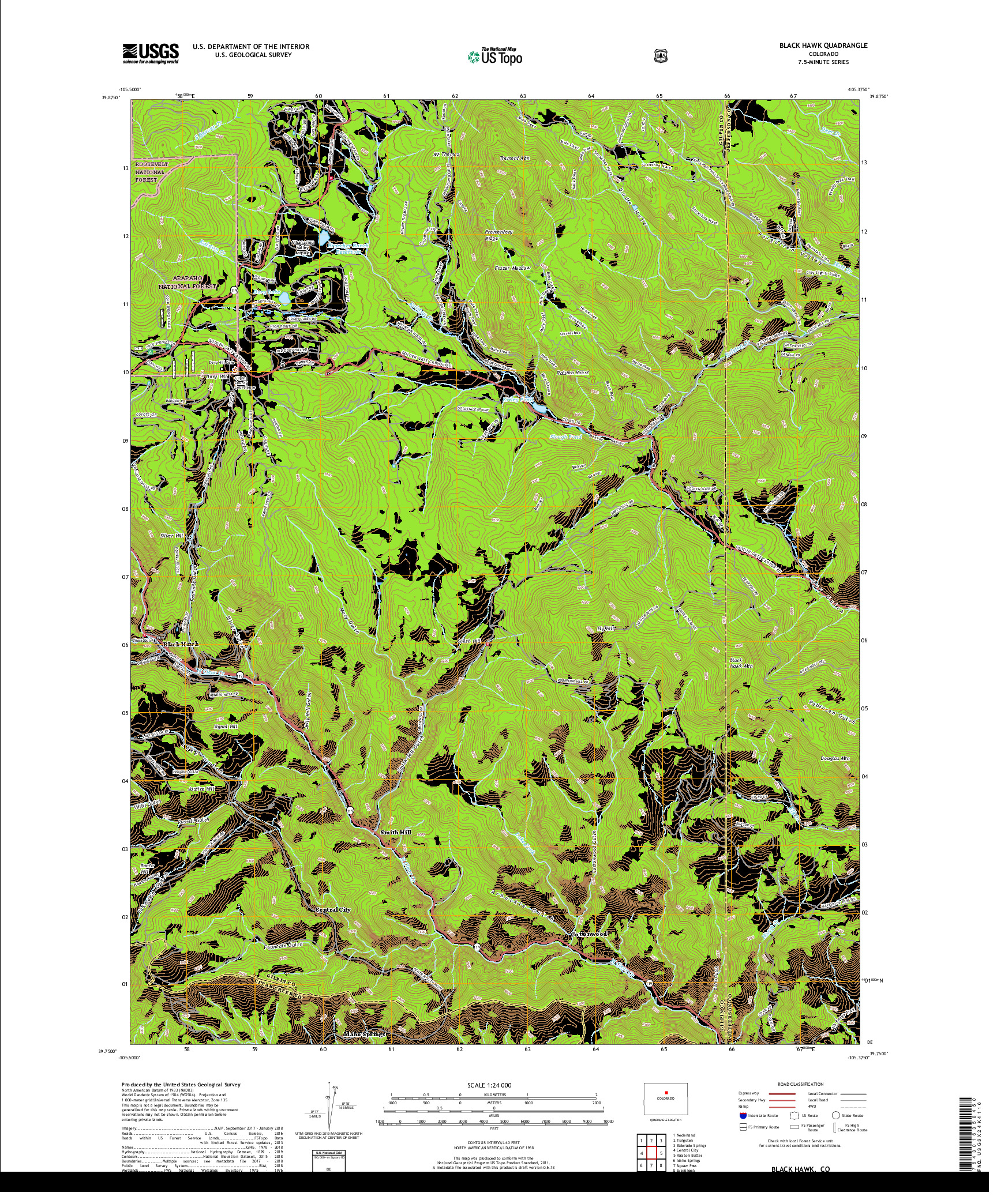 USGS US TOPO 7.5-MINUTE MAP FOR BLACK HAWK, CO 2019