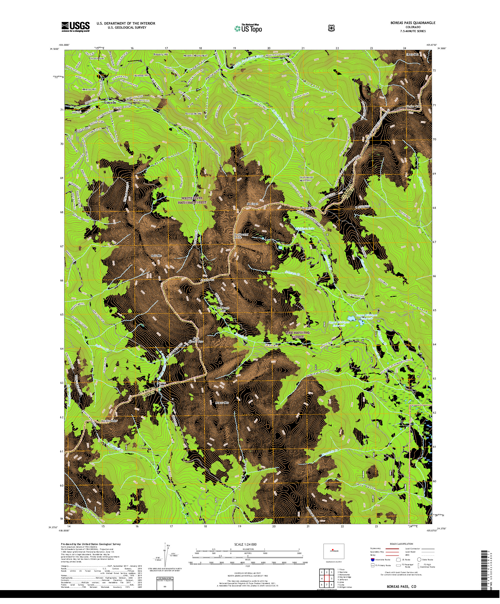 USGS US TOPO 7.5-MINUTE MAP FOR BOREAS PASS, CO 2019