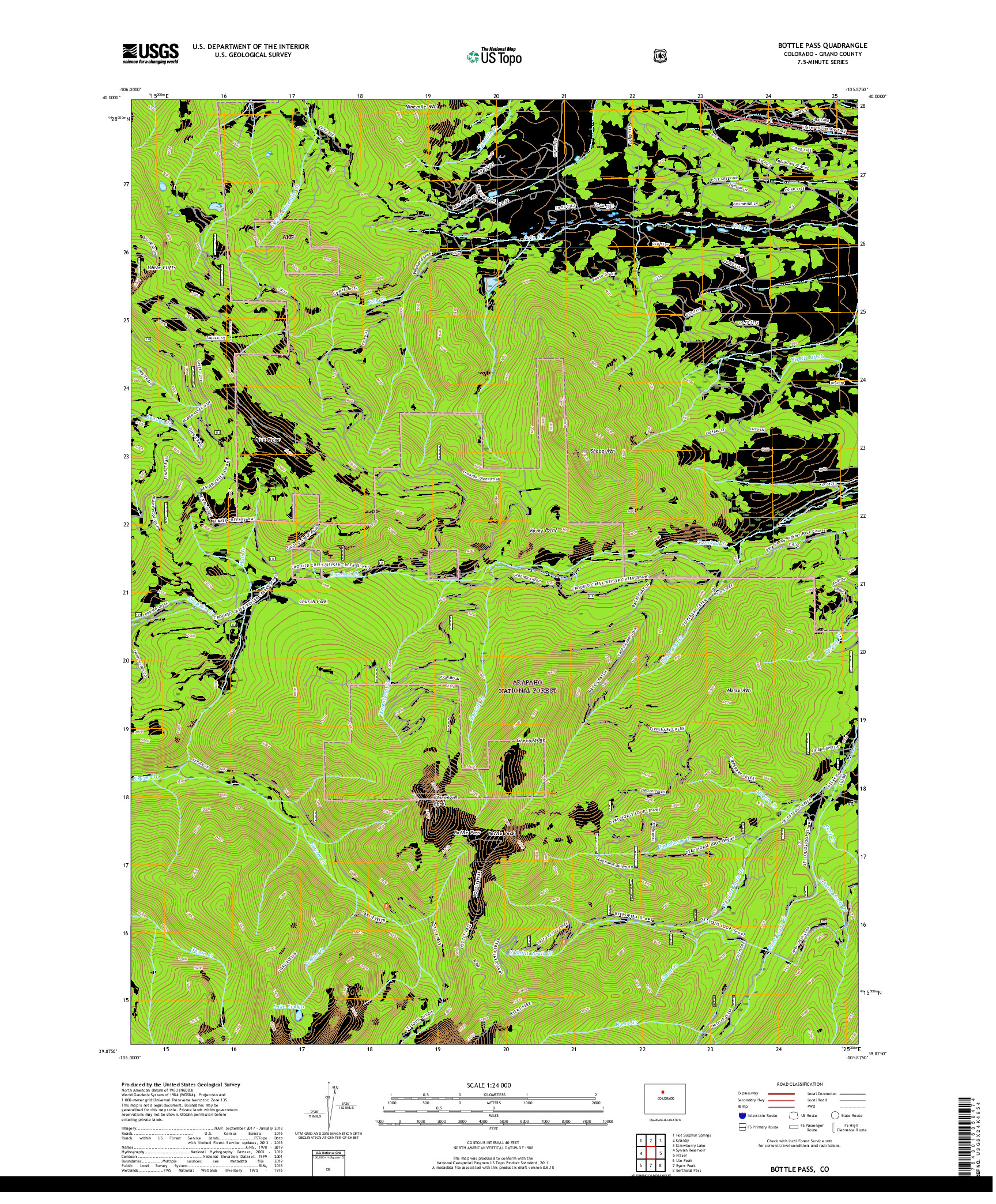 USGS US TOPO 7.5-MINUTE MAP FOR BOTTLE PASS, CO 2019