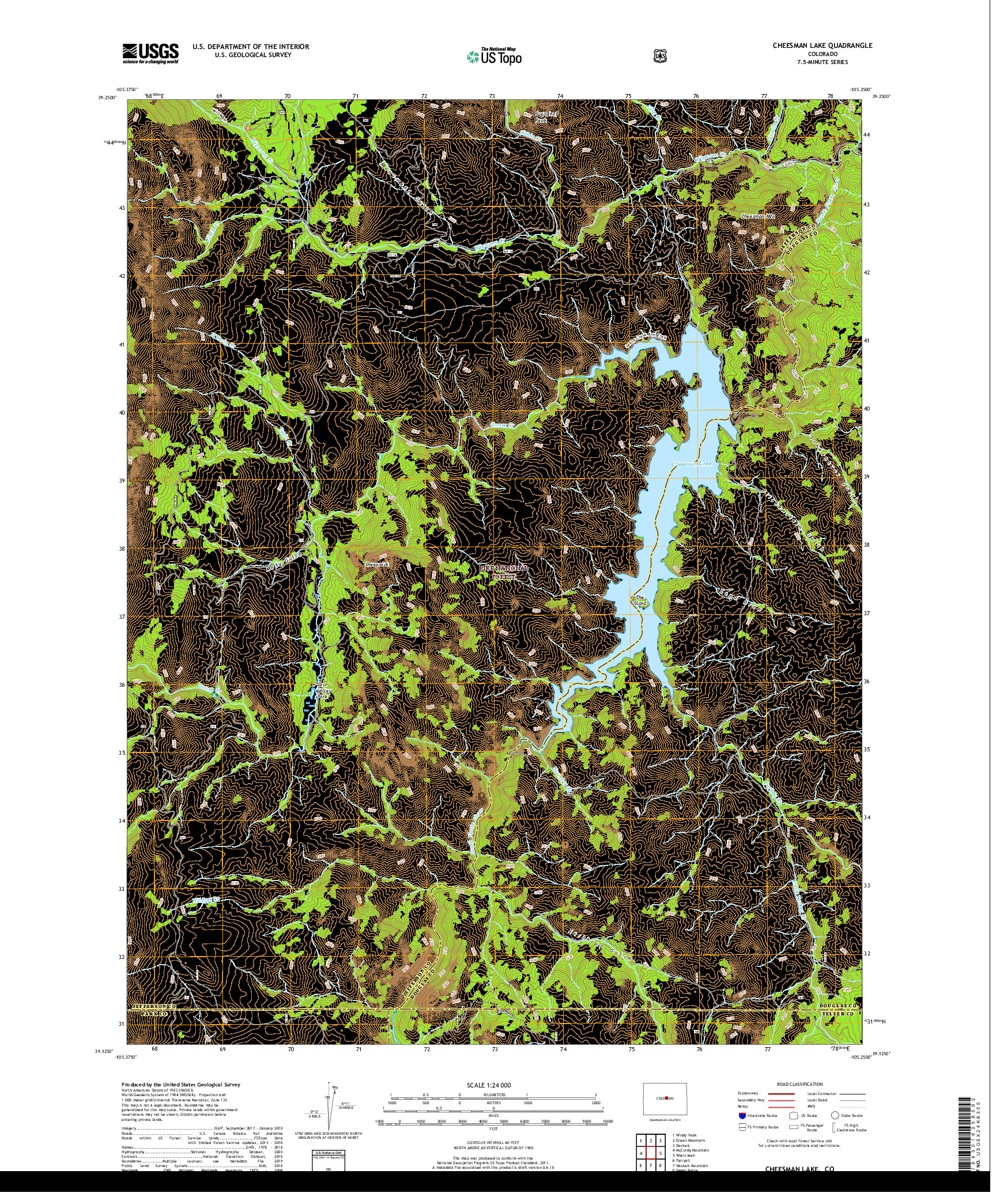 USGS US TOPO 7.5-MINUTE MAP FOR CHEESMAN LAKE, CO 2019