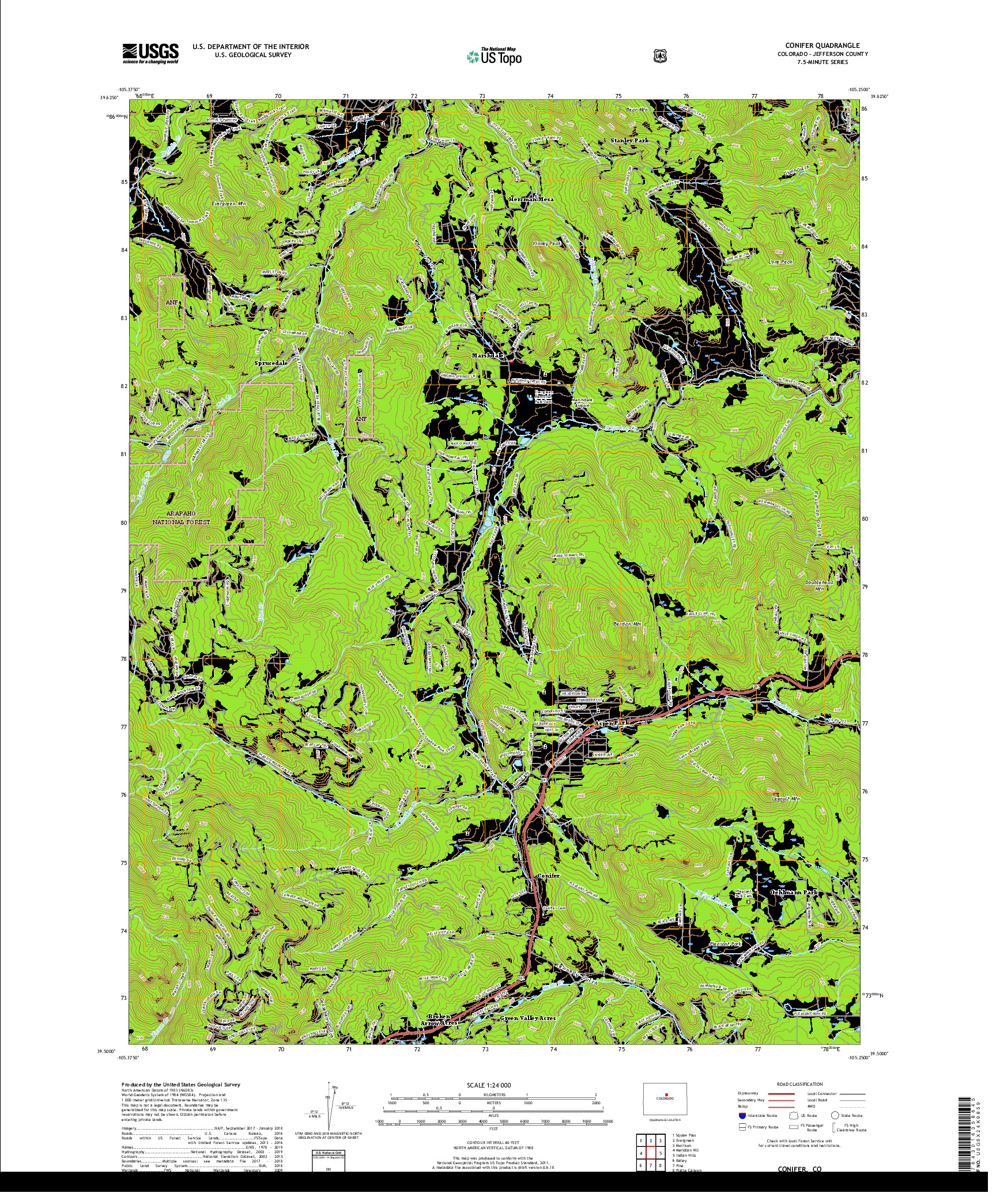 USGS US TOPO 7.5-MINUTE MAP FOR CONIFER, CO 2019