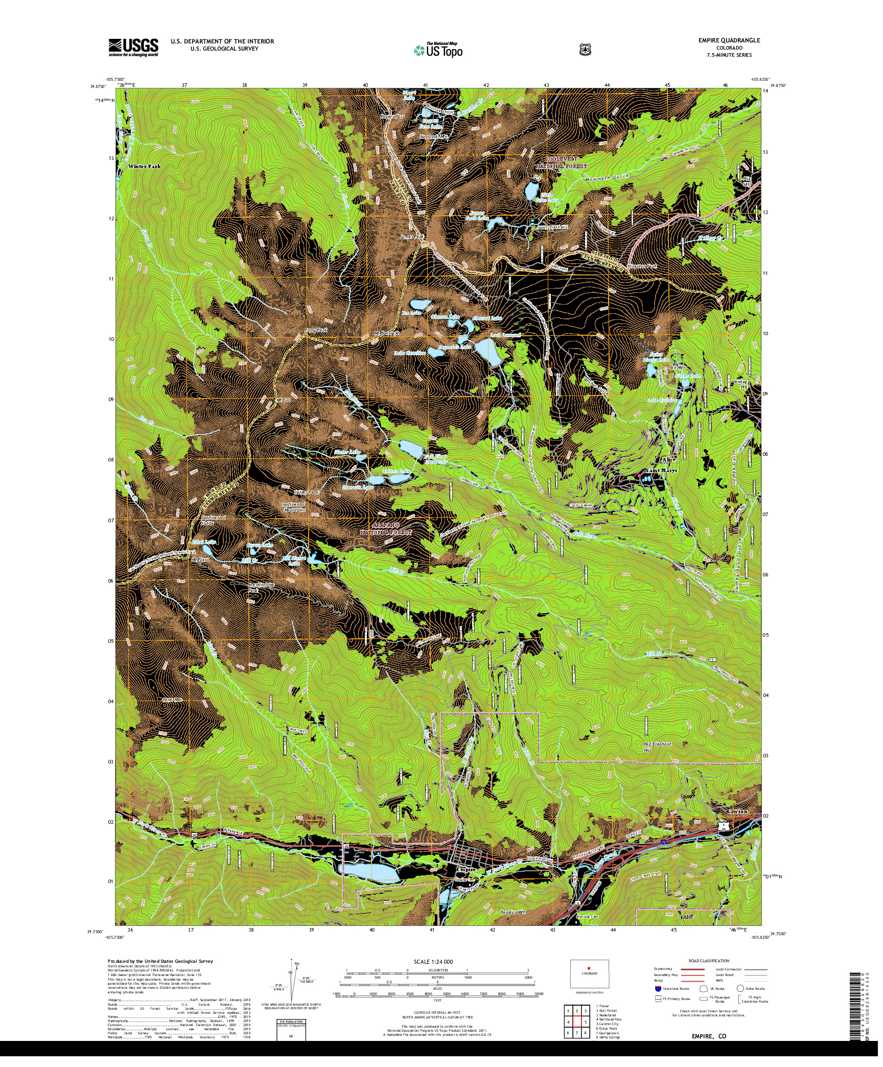 USGS US TOPO 7.5-MINUTE MAP FOR EMPIRE, CO 2019