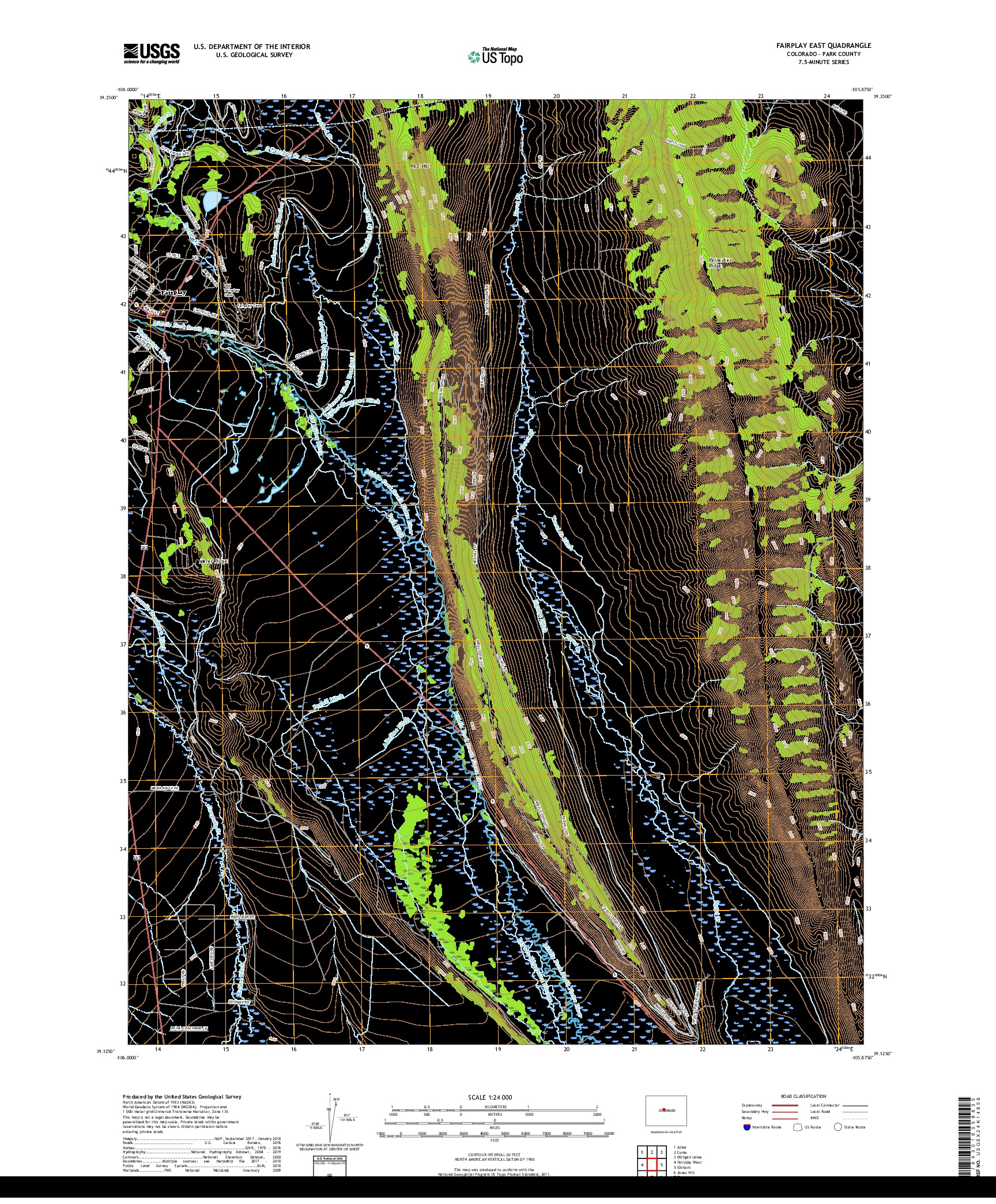 USGS US TOPO 7.5-MINUTE MAP FOR FAIRPLAY EAST, CO 2019