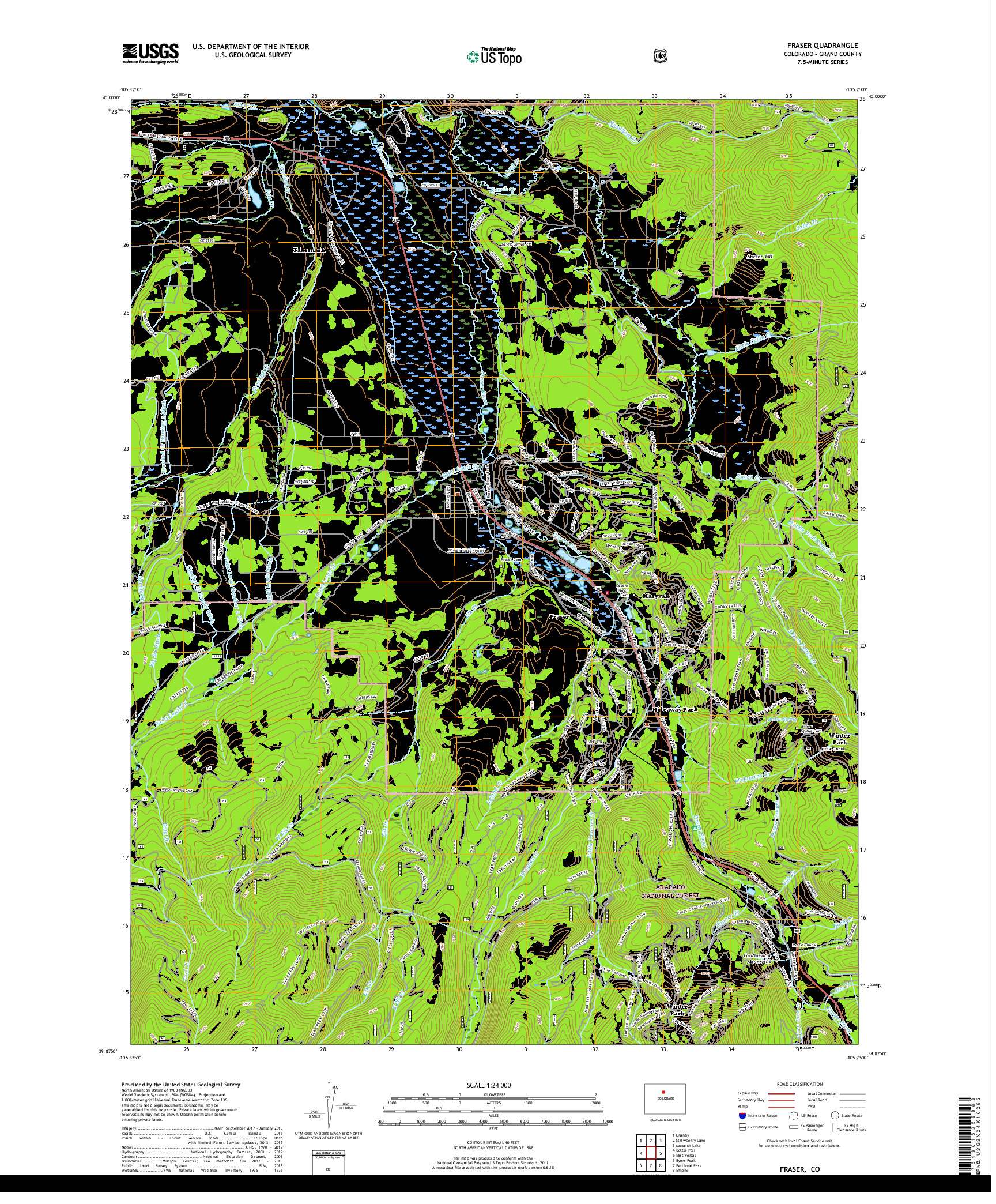 USGS US TOPO 7.5-MINUTE MAP FOR FRASER, CO 2019