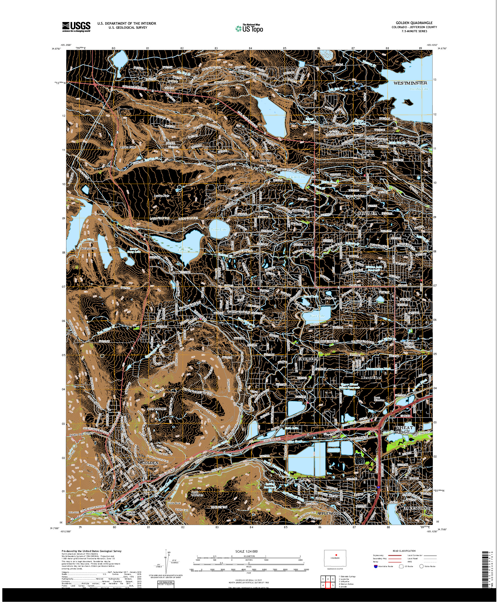 USGS US TOPO 7.5-MINUTE MAP FOR GOLDEN, CO 2019