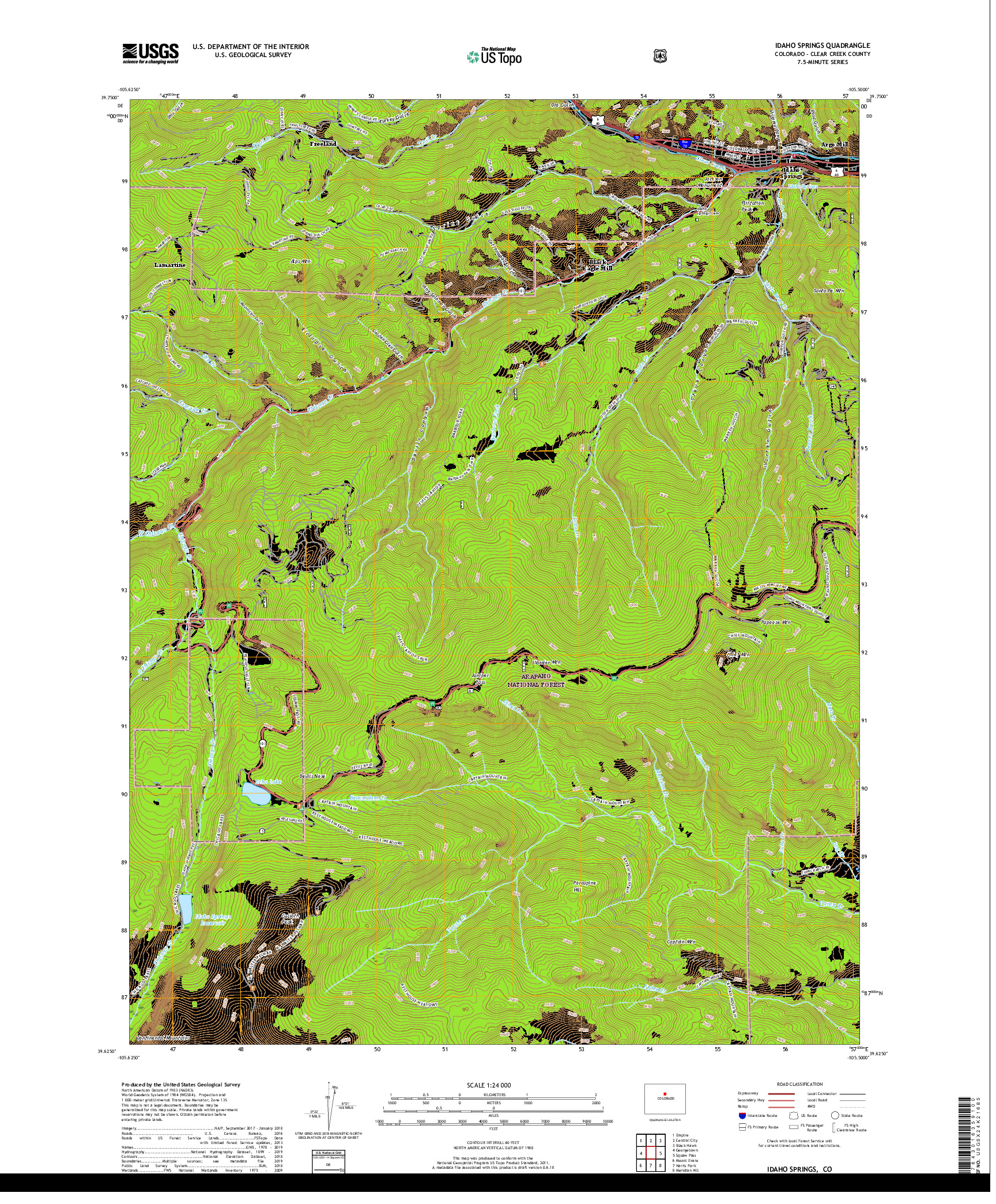 USGS US TOPO 7.5-MINUTE MAP FOR IDAHO SPRINGS, CO 2019