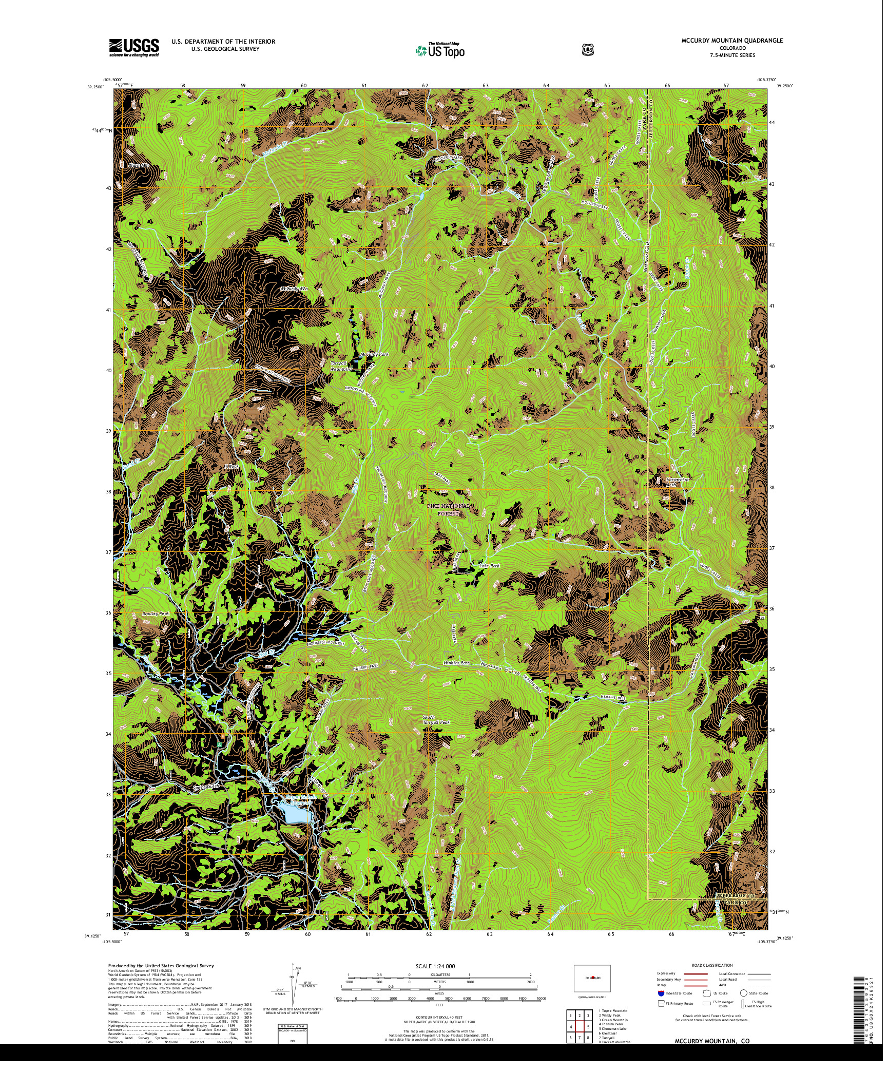 USGS US TOPO 7.5-MINUTE MAP FOR MCCURDY MOUNTAIN, CO 2019