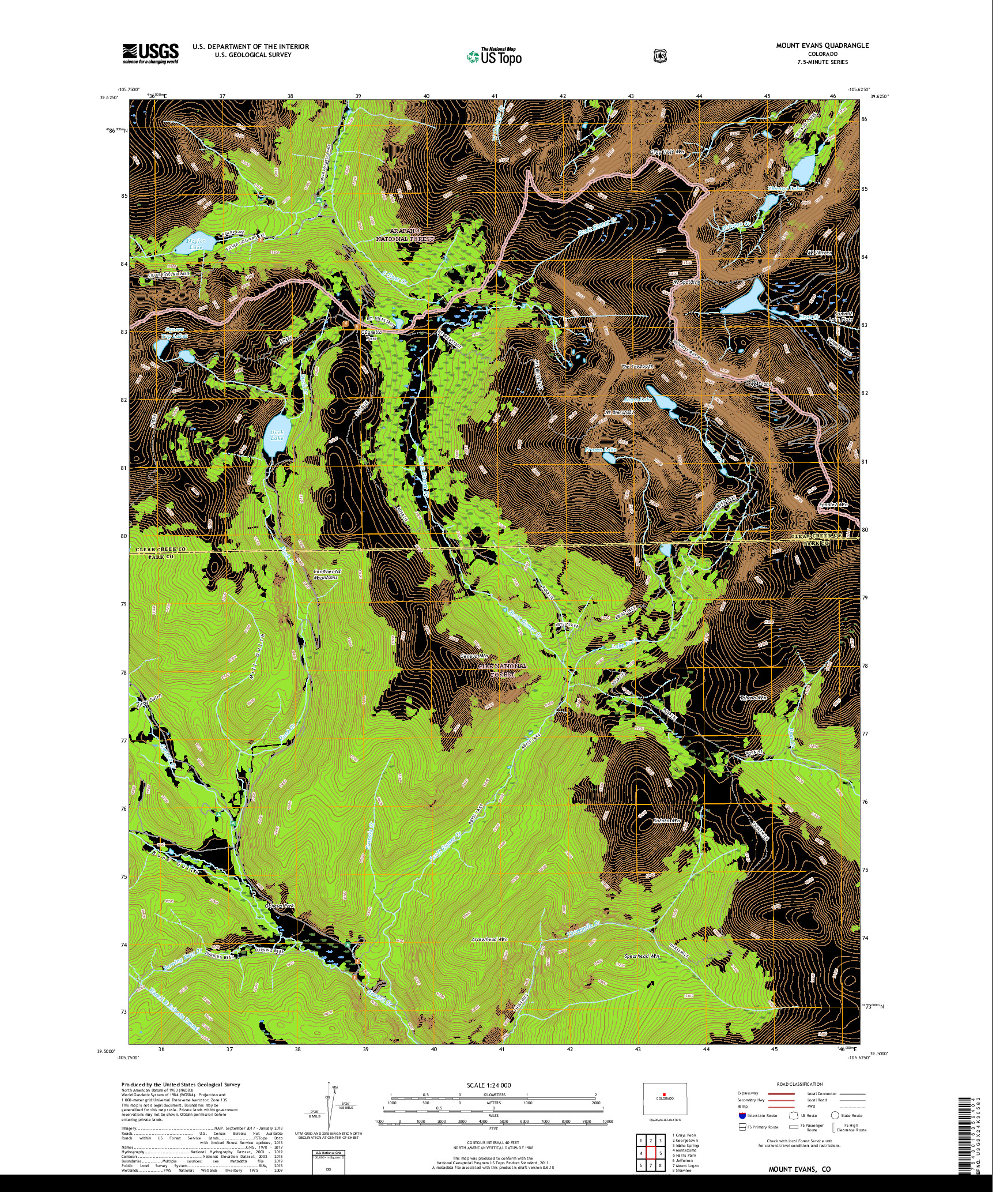 USGS US TOPO 7.5-MINUTE MAP FOR MOUNT EVANS, CO 2019